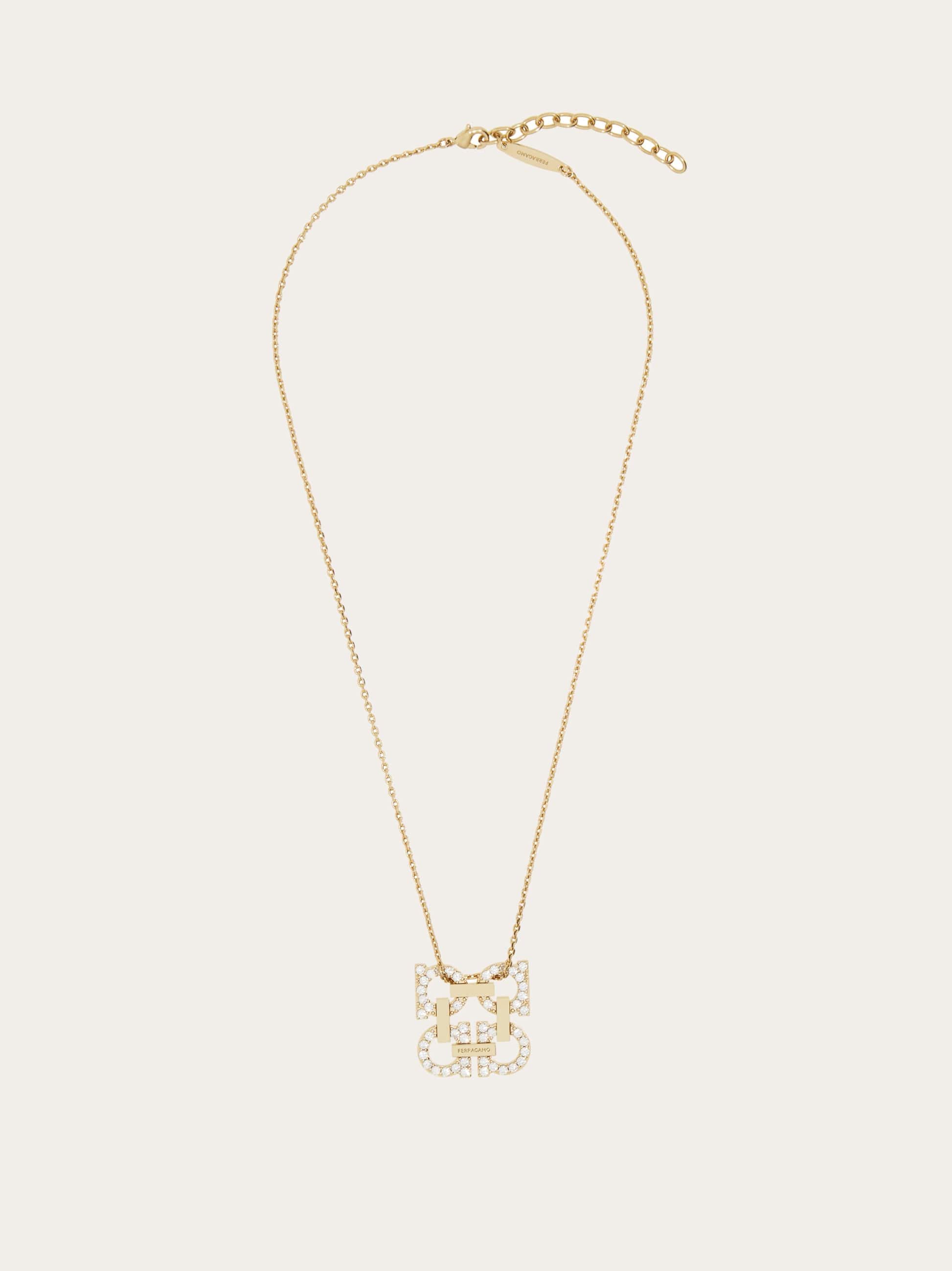 Ferragamo Crystal Embellished Four Gancini Pendant Necklace