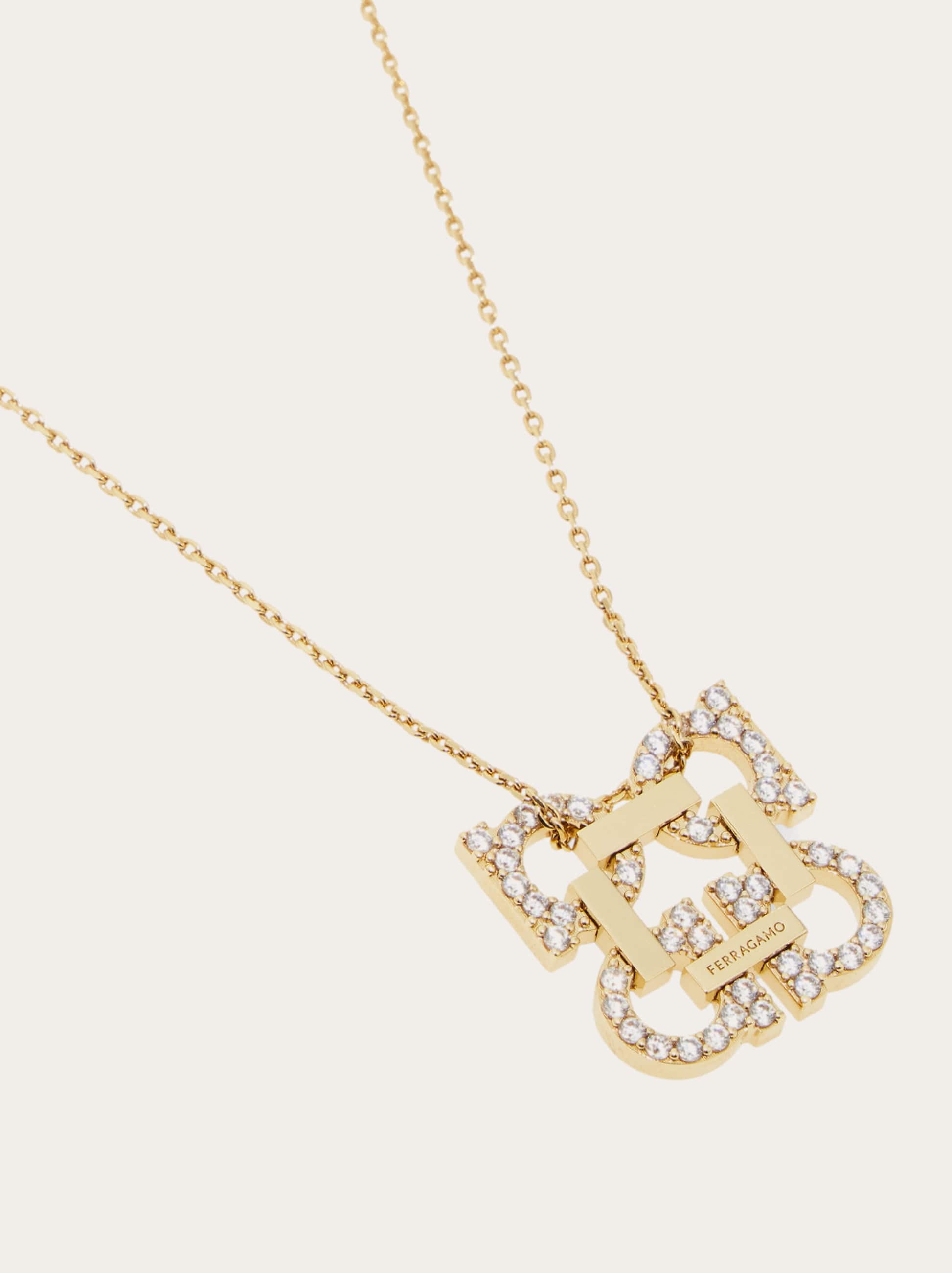 Ferragamo Crystal Embellished Four Gancini Pendant Necklace