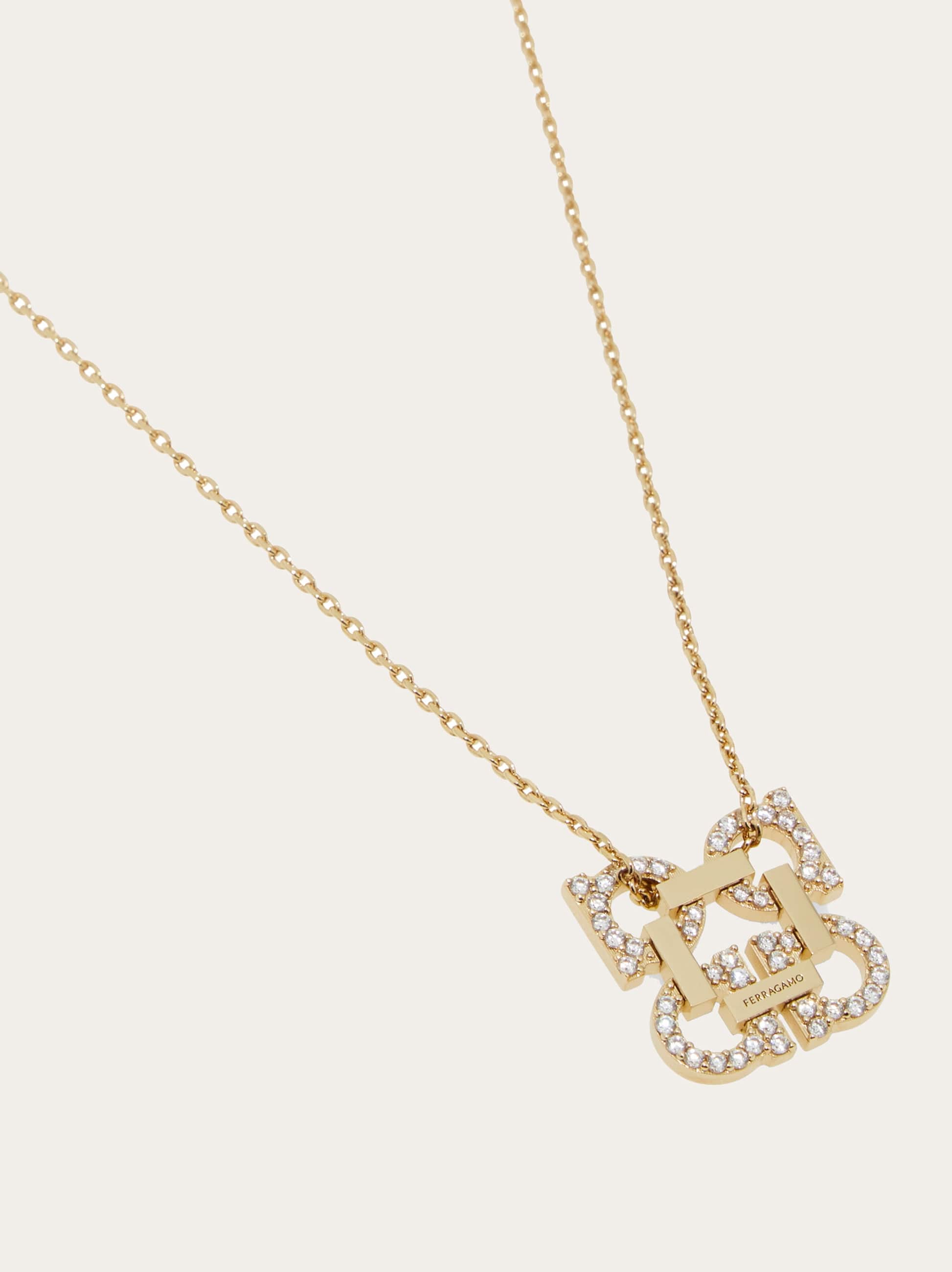 Ferragamo Crystal Embellished Four Gancini Pendant Necklace