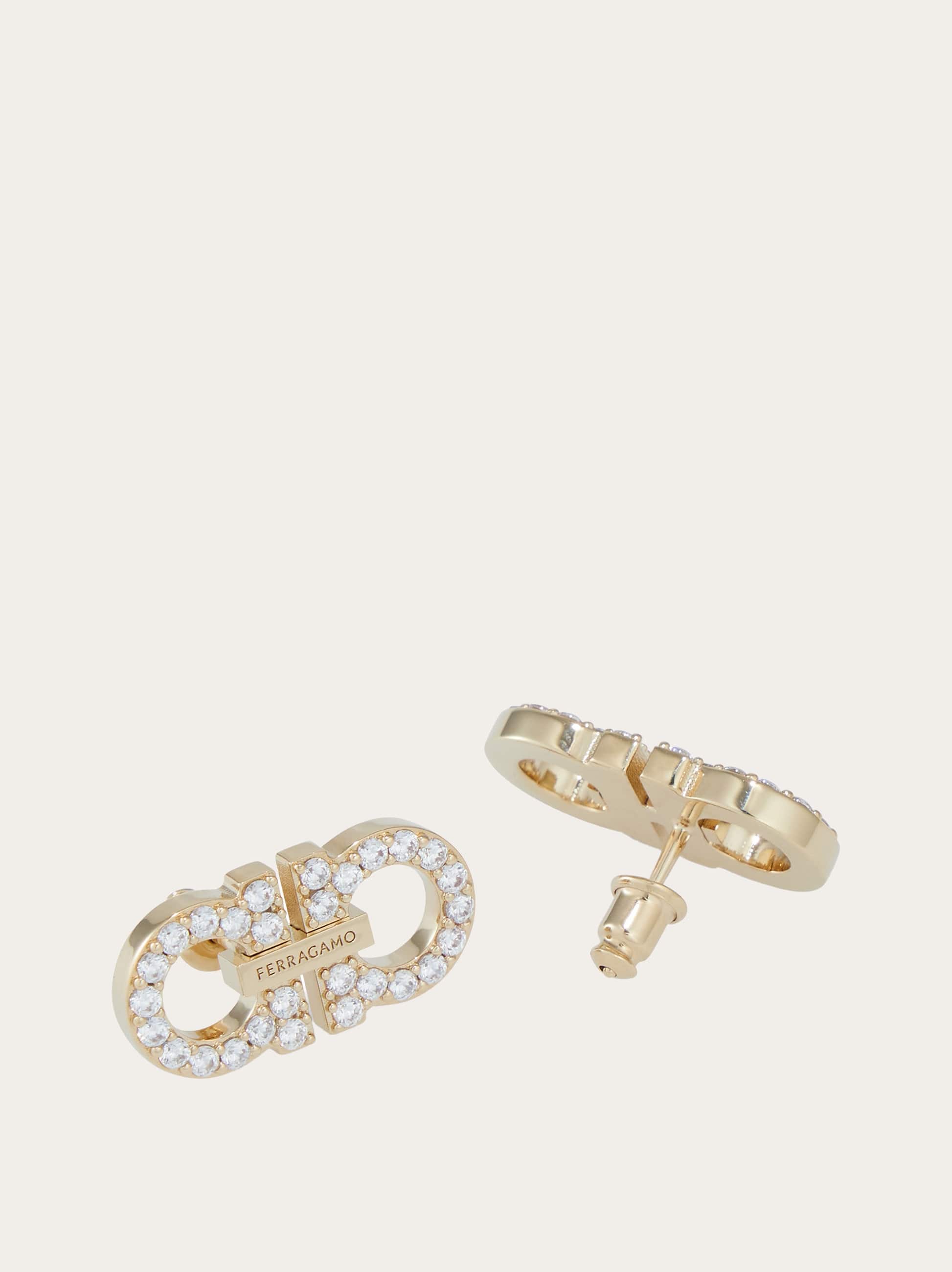 Ferragamo Double Hook Earrings With Crystal Accents In Gold