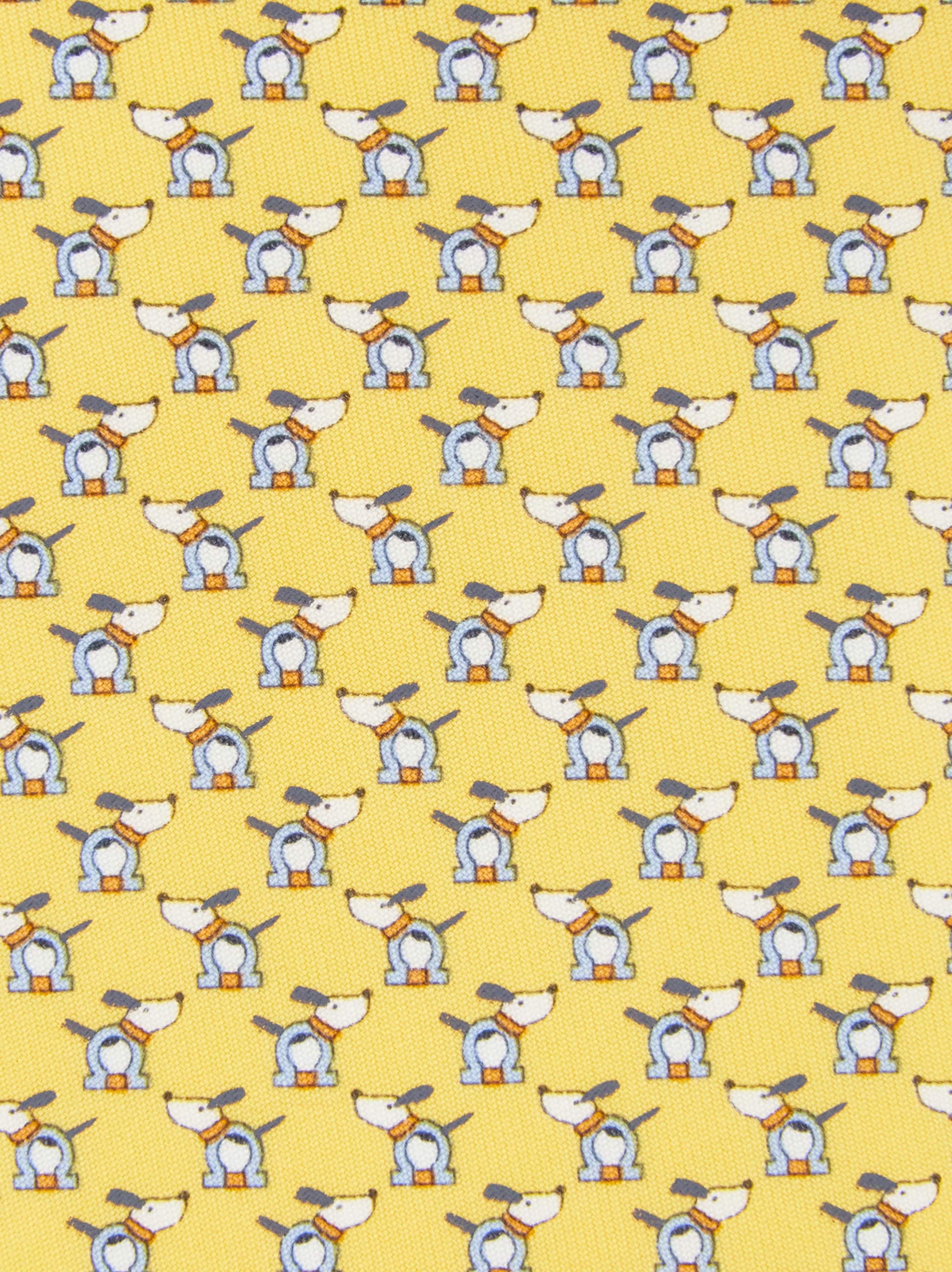 Ferragamo Printed Silk Tie With Dogs And Gancios In Yellow