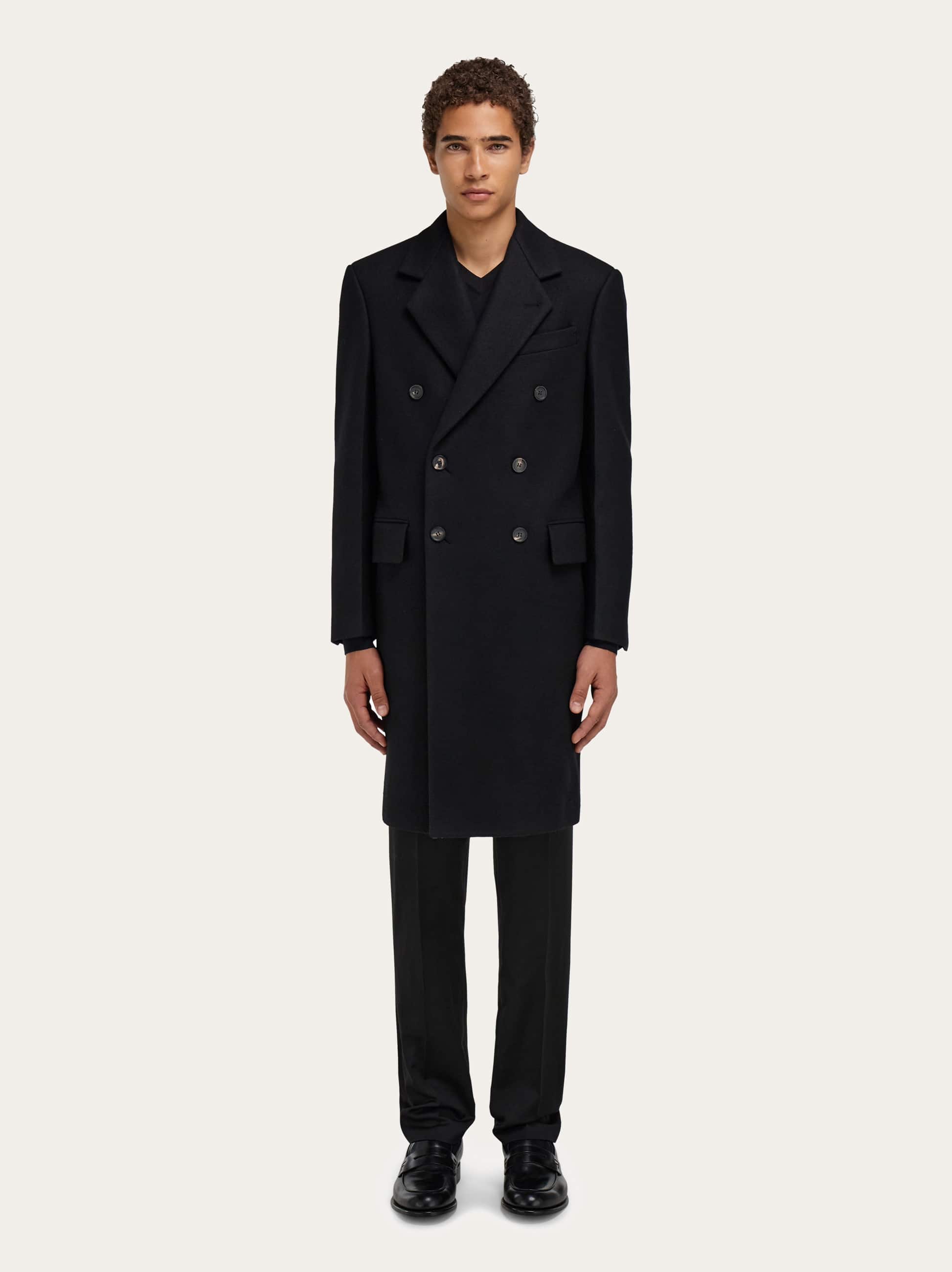  Ferragamo Men Double Breasted Coat Black 