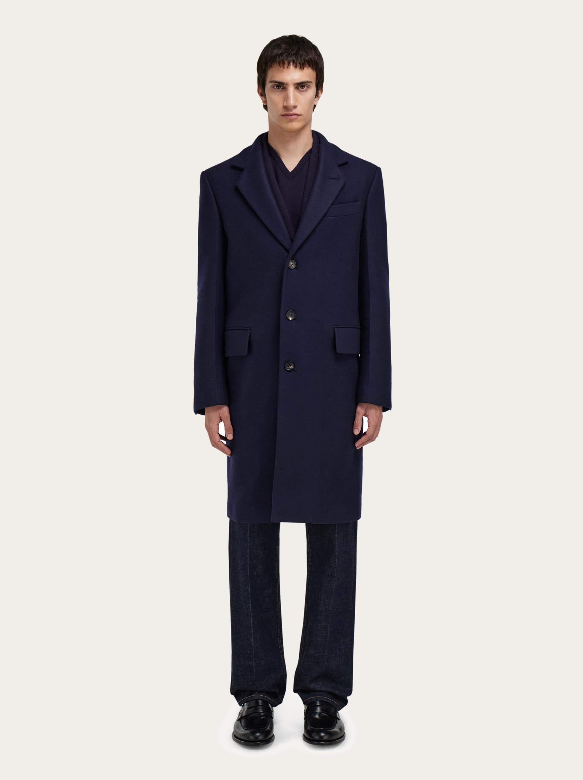 Ferragamo Single Breasted Coat In Blue