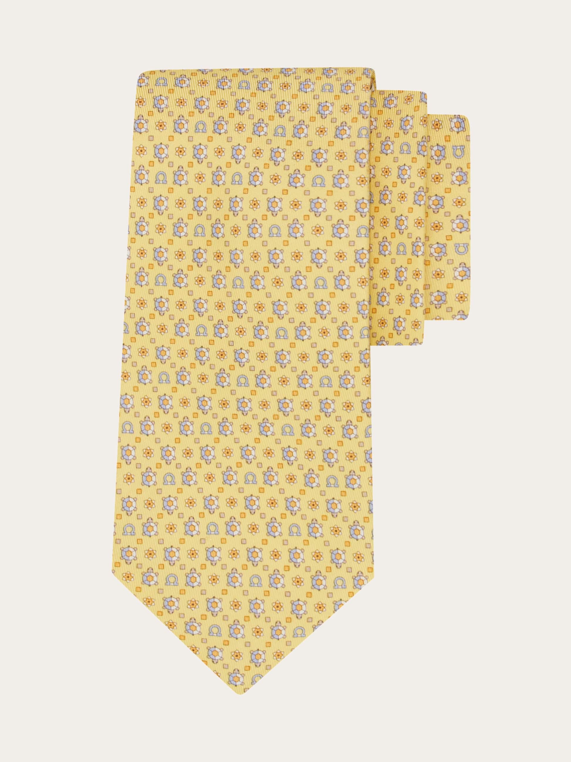 Ferragamo Turtle Print Silk Tie In Yellow