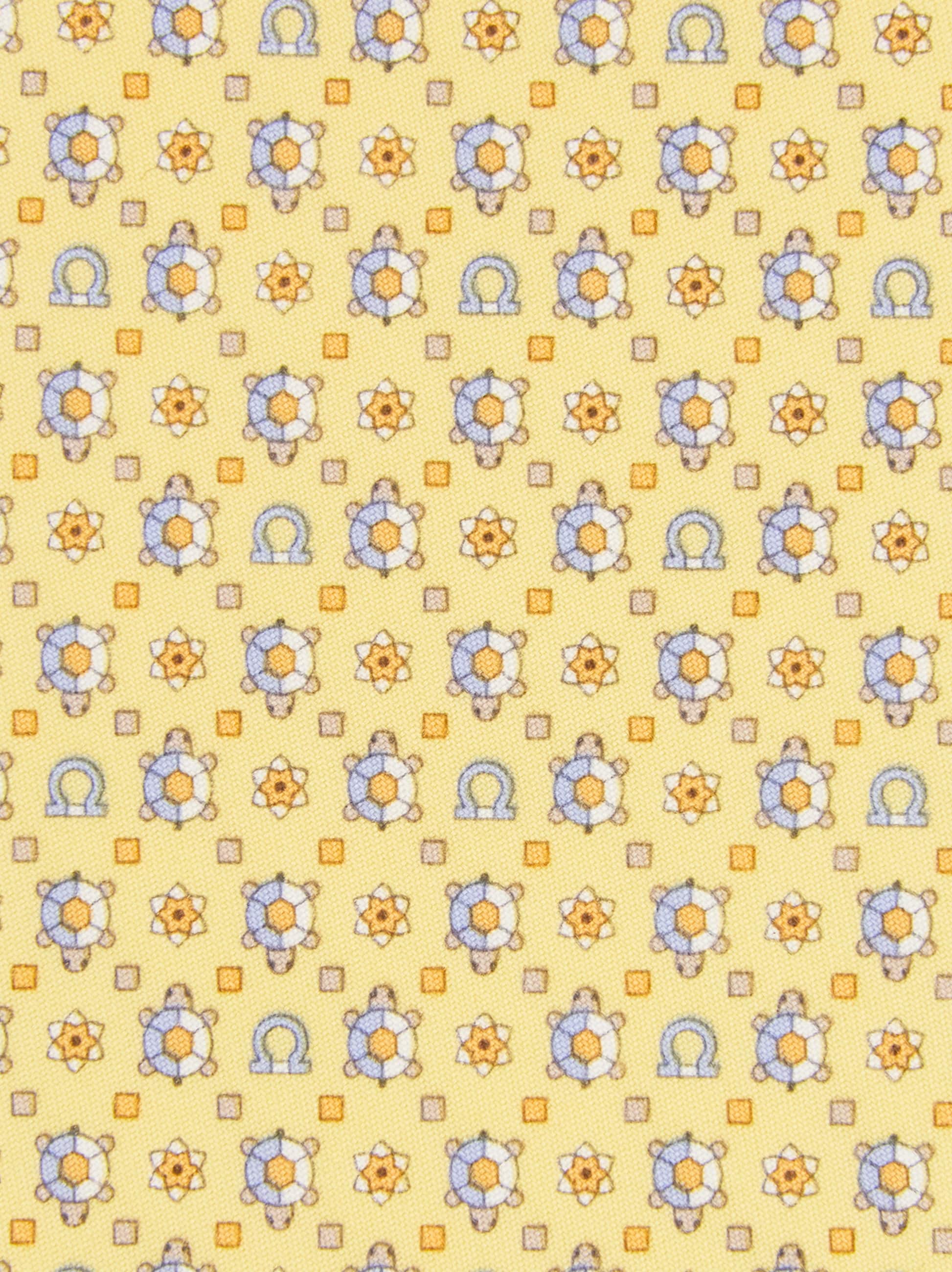 Ferragamo Turtle Print Silk Tie In Yellow