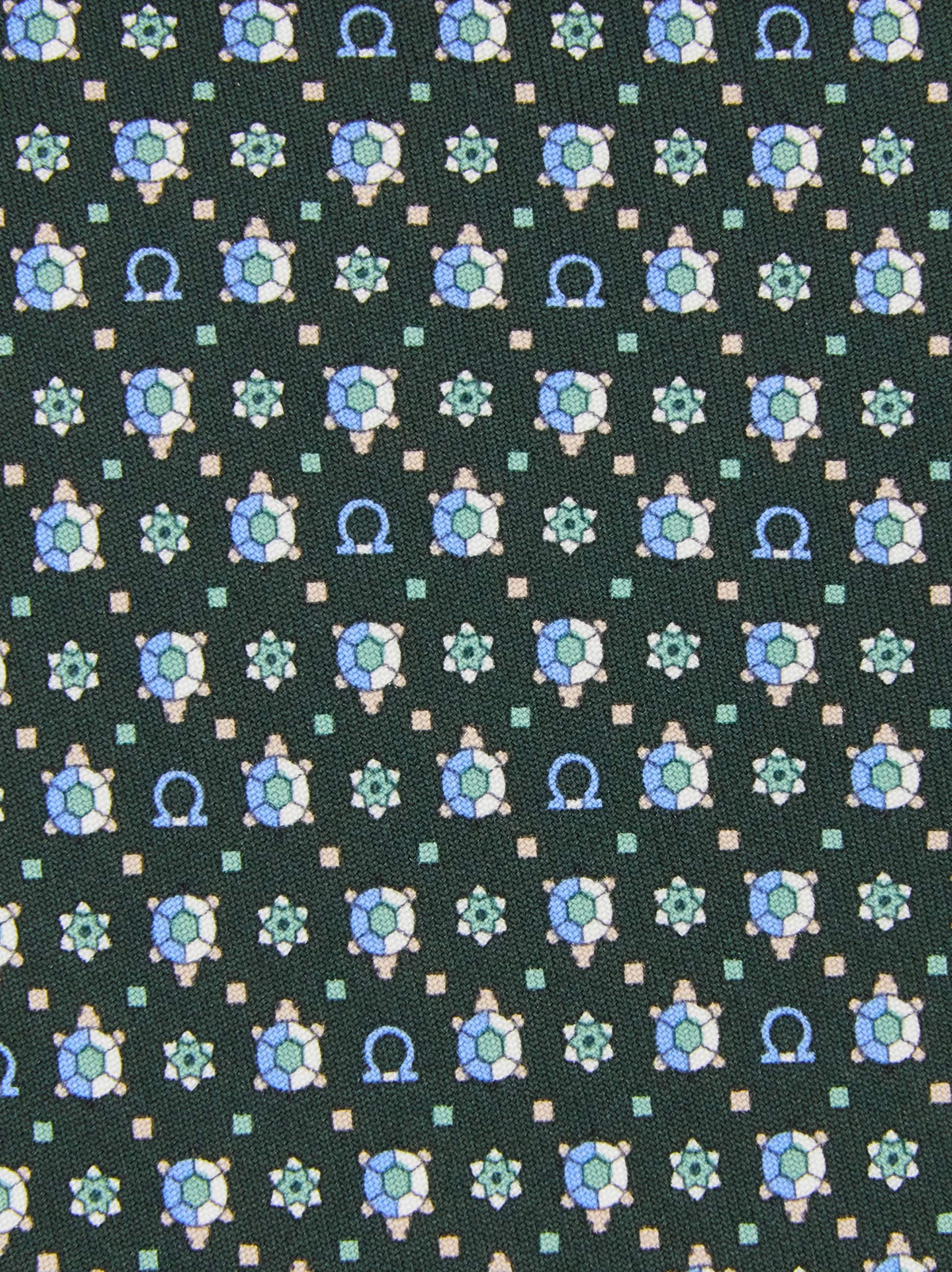 Ferragamo Turtle Print Silk Tie In Green
