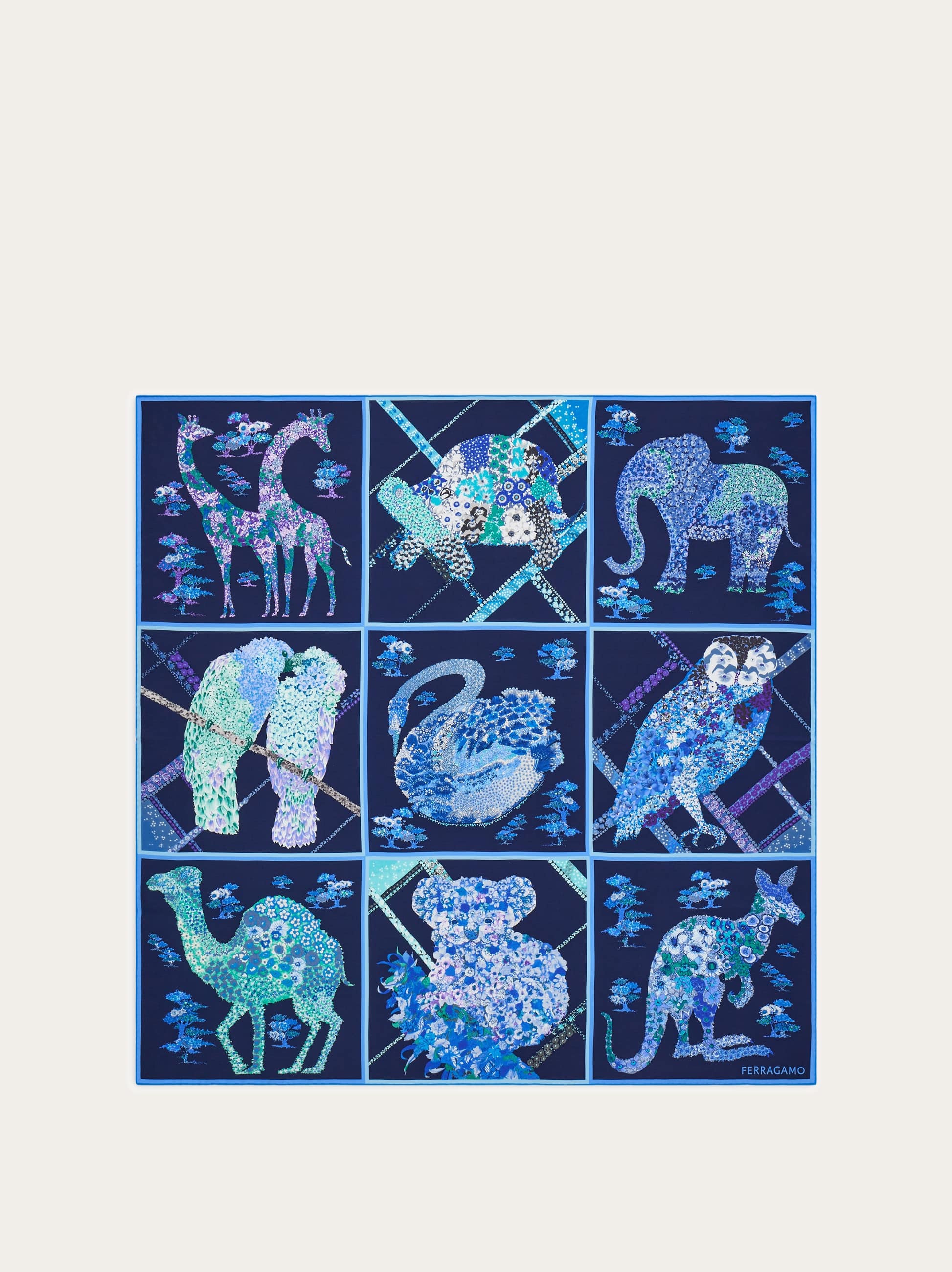 Ferragamo Donna Foulard in seta stampa Patchwork Blu