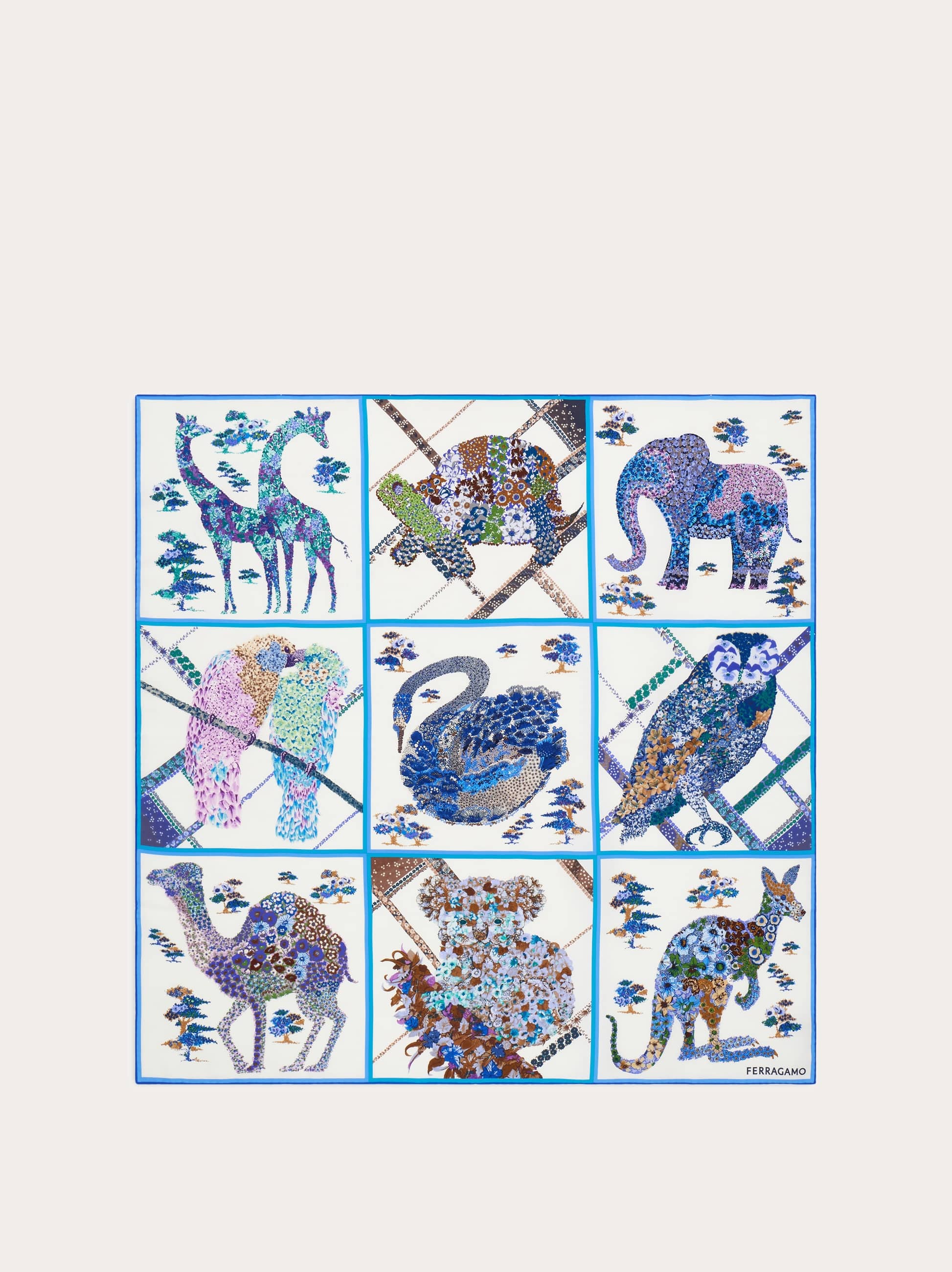 Ferragamo Donna Foulard in seta stampa Patchwork Avorio/blu