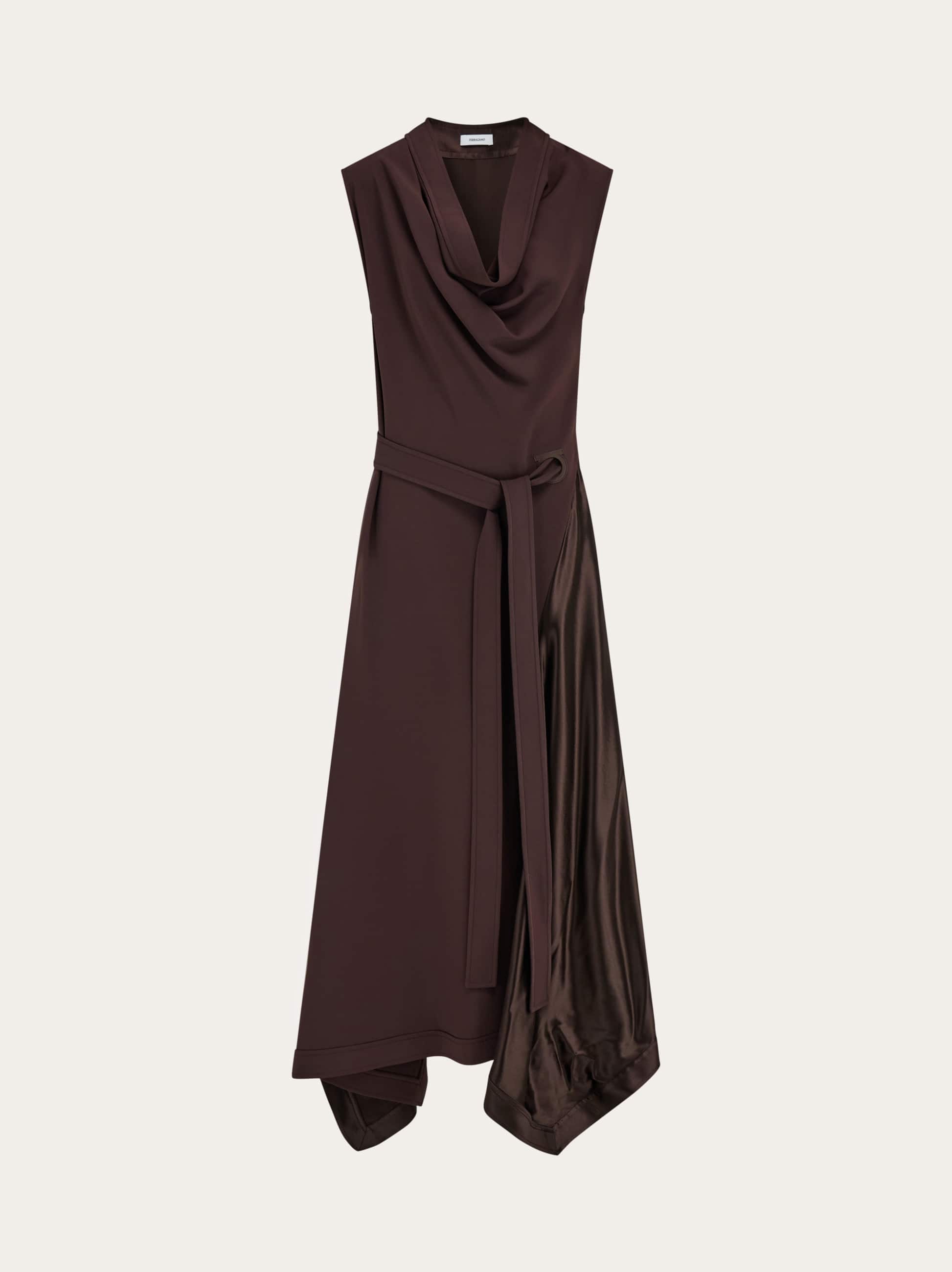 Ferragamo Viscose Stretch Cady Long Dress In Brown