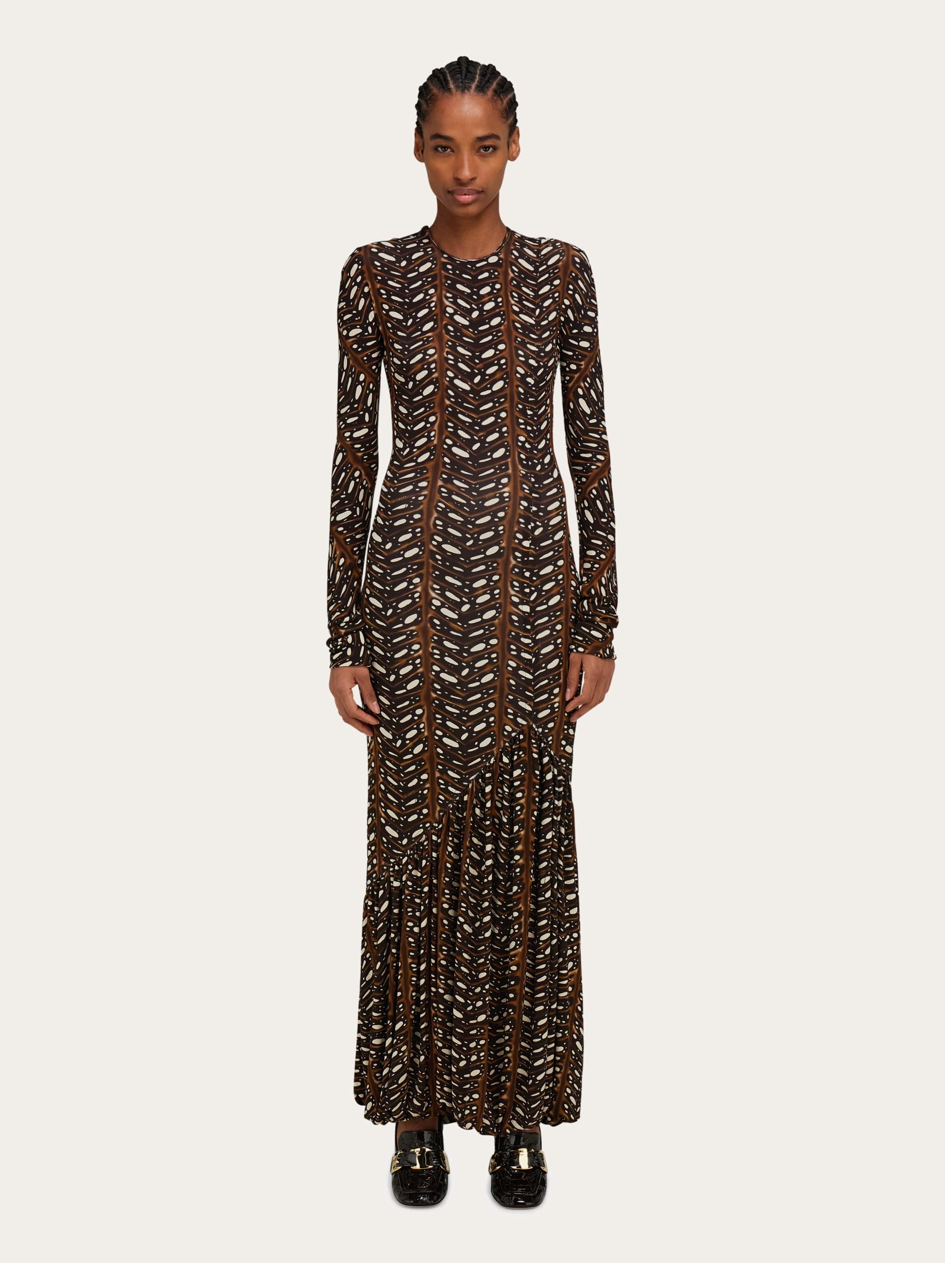 Ferragamo Longline Stretch Dress In Brown