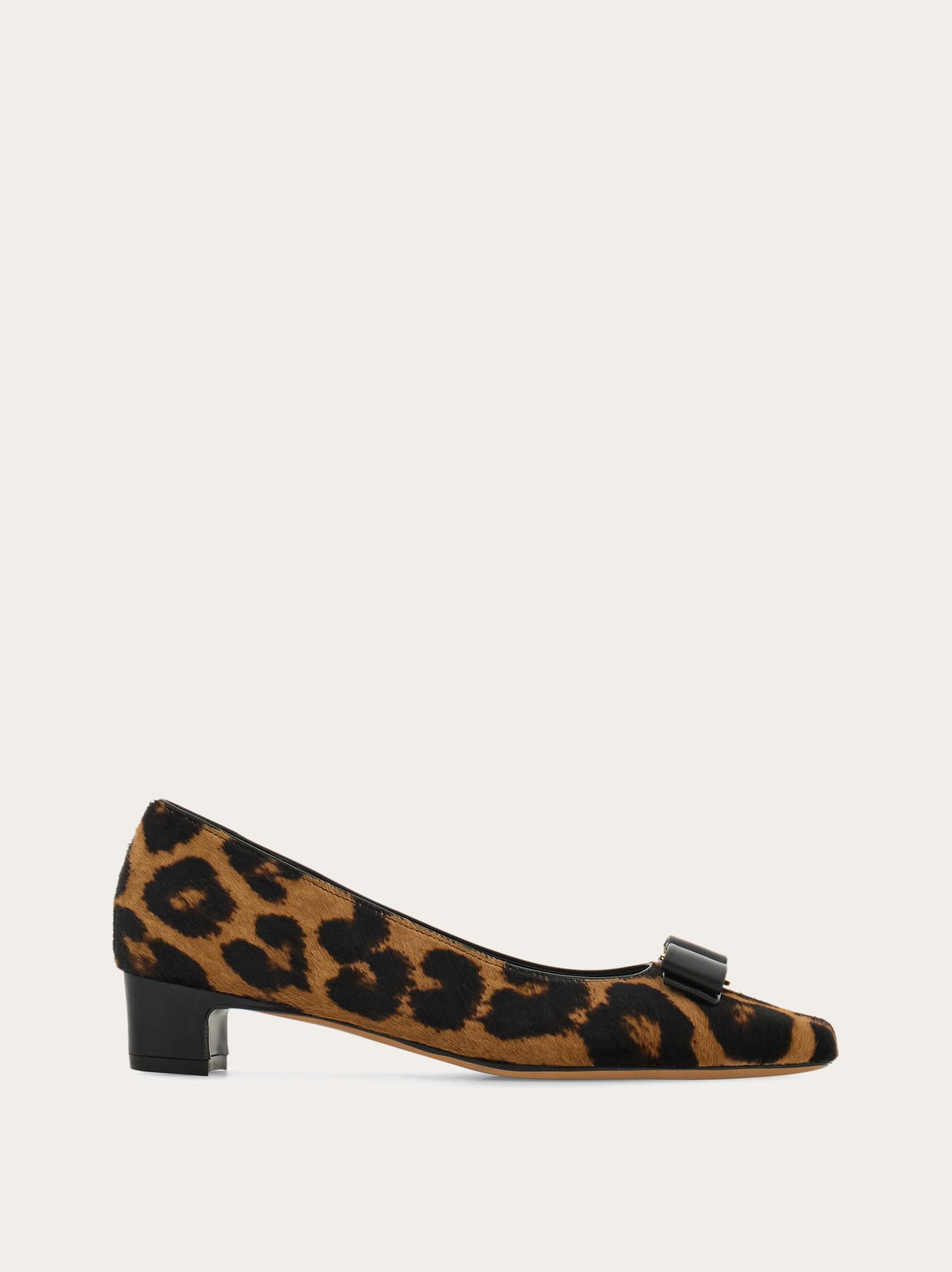 Ferragamo Rirri Bow-detailed Leather-trimmed Leopard-print Calf Hair Pumps In Black