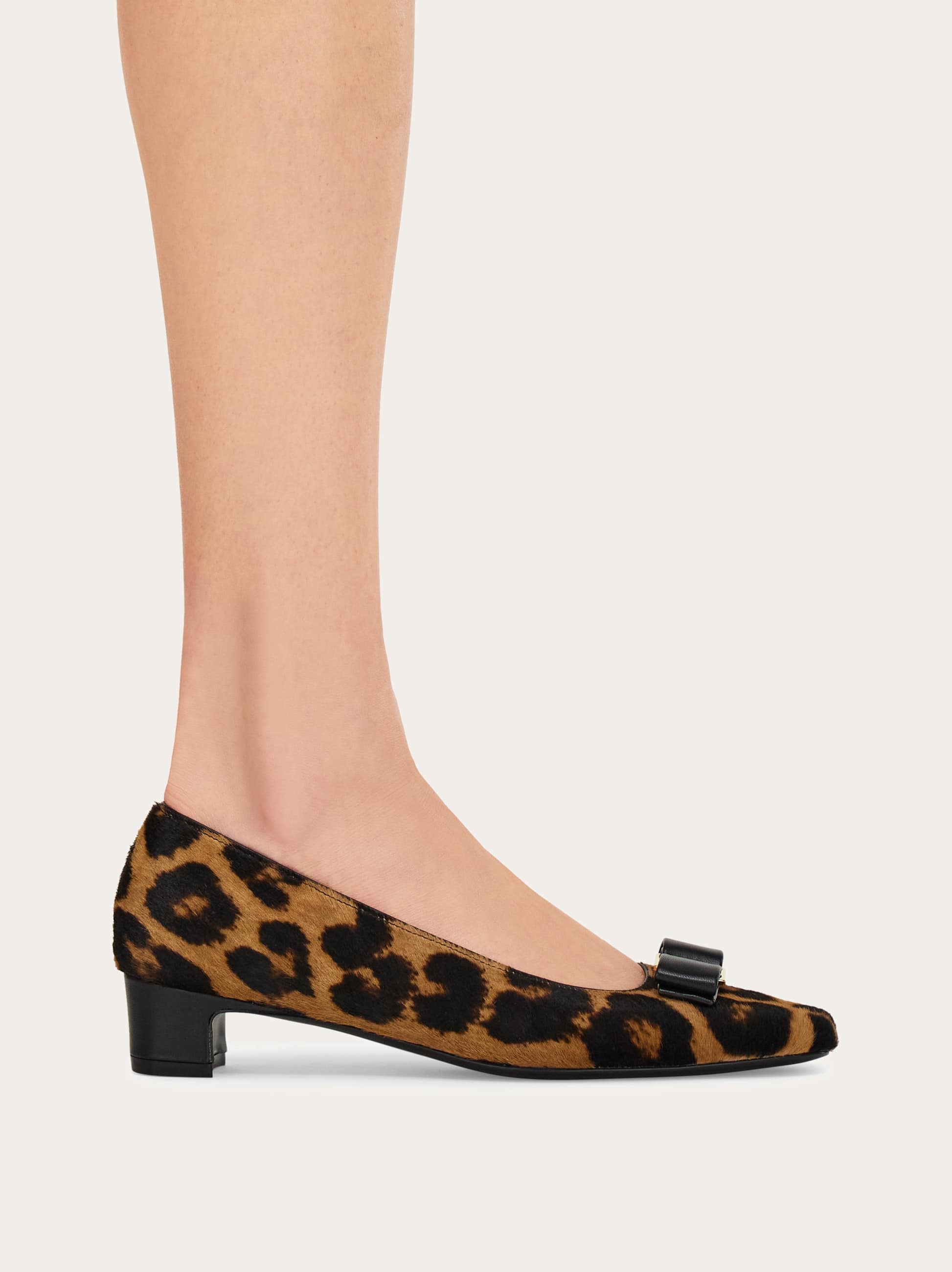 Ferragamo Rirri Bow-detailed Leather-trimmed Leopard-print Calf Hair Pumps In Black