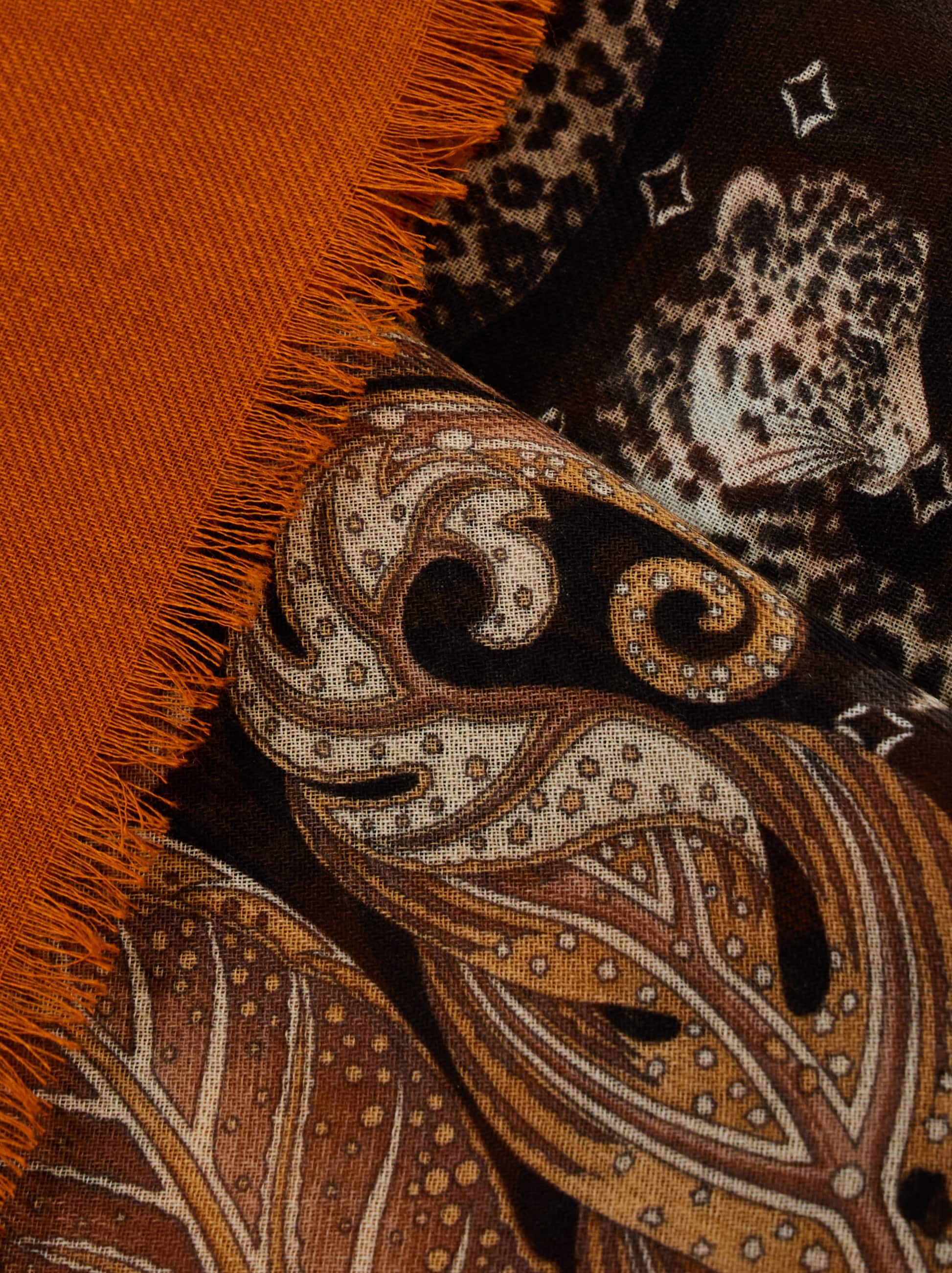 Ferragamo Animal And Paisley Motif Fringed Square Scarf