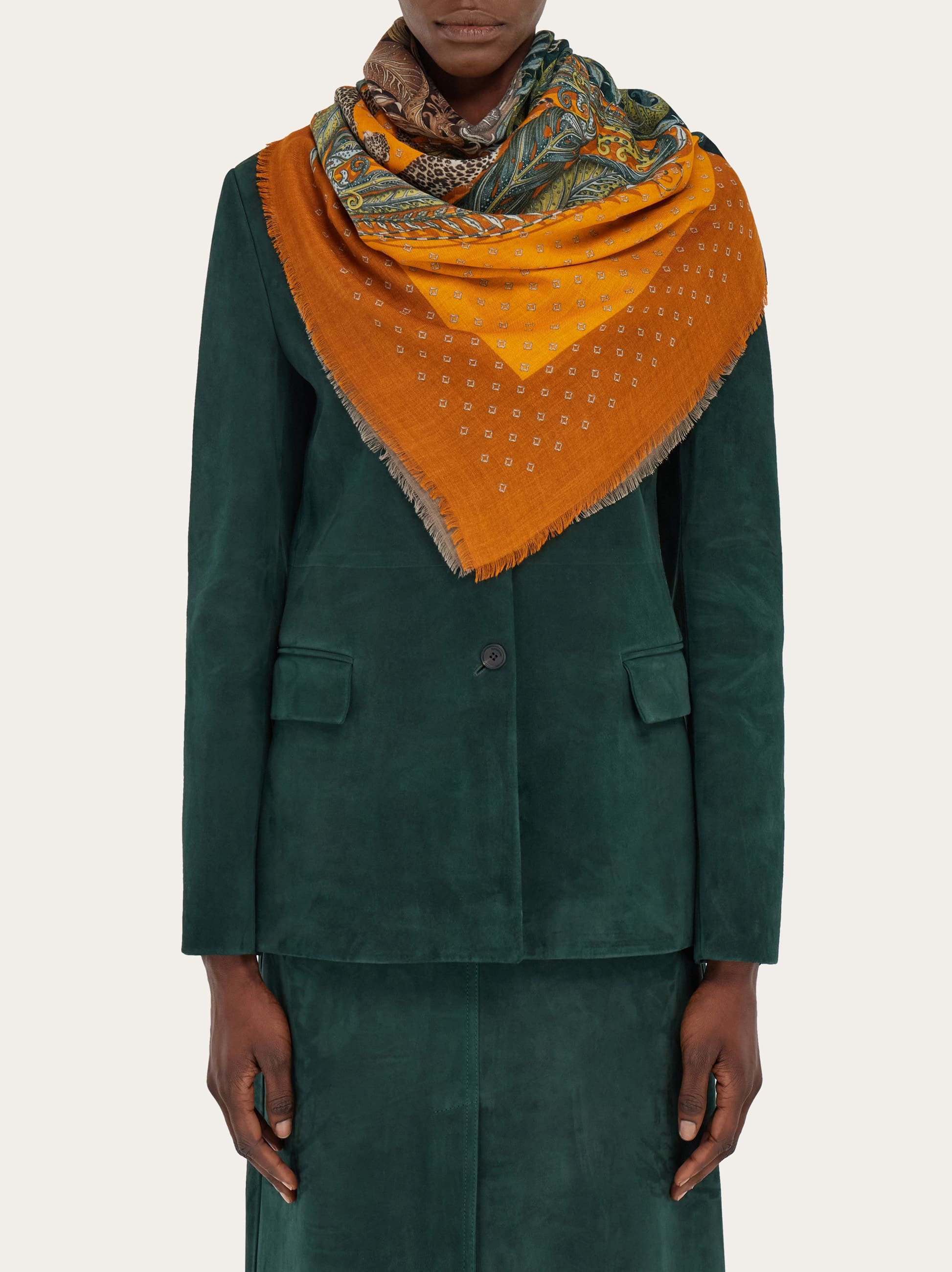 Ferragamo Animal And Paisley Motif Fringed Square Scarf