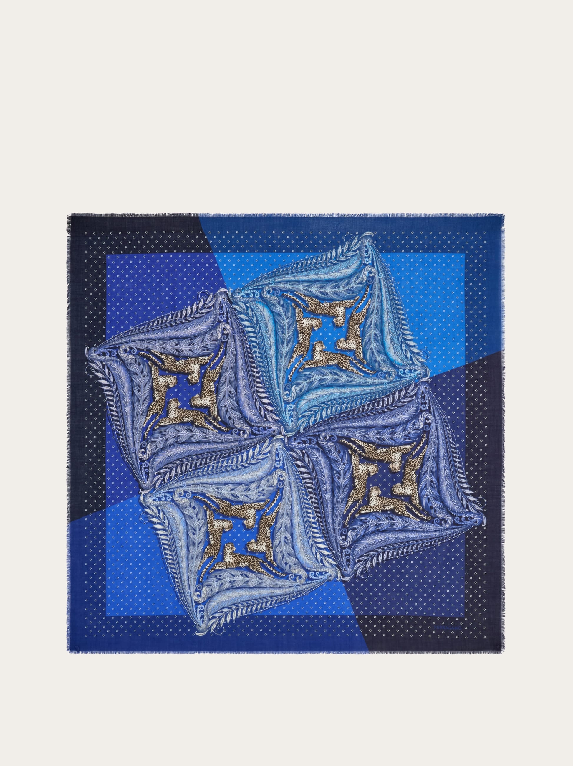 Ferragamo Donna Stola in cashmere stampa Madras Blu