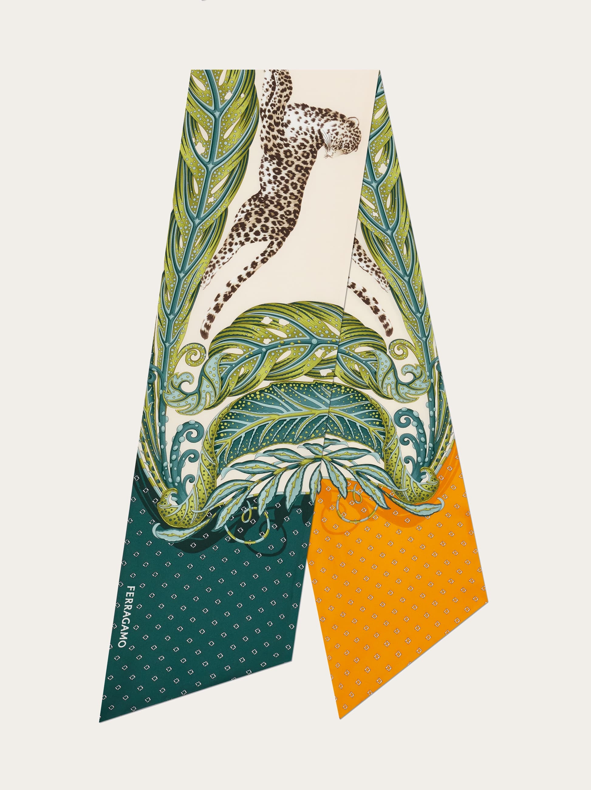 Ferragamo Leaf And Leopard Print Silk Scarf In Multi