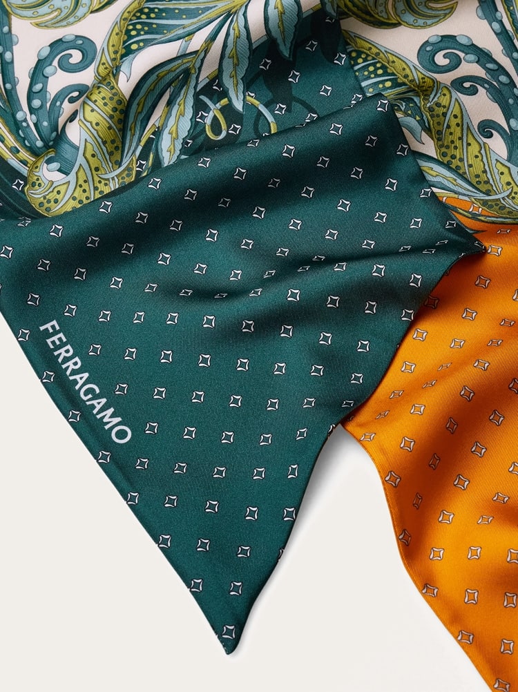 Ferragamo Leaf And Leopard Print Silk Scarf In Multi