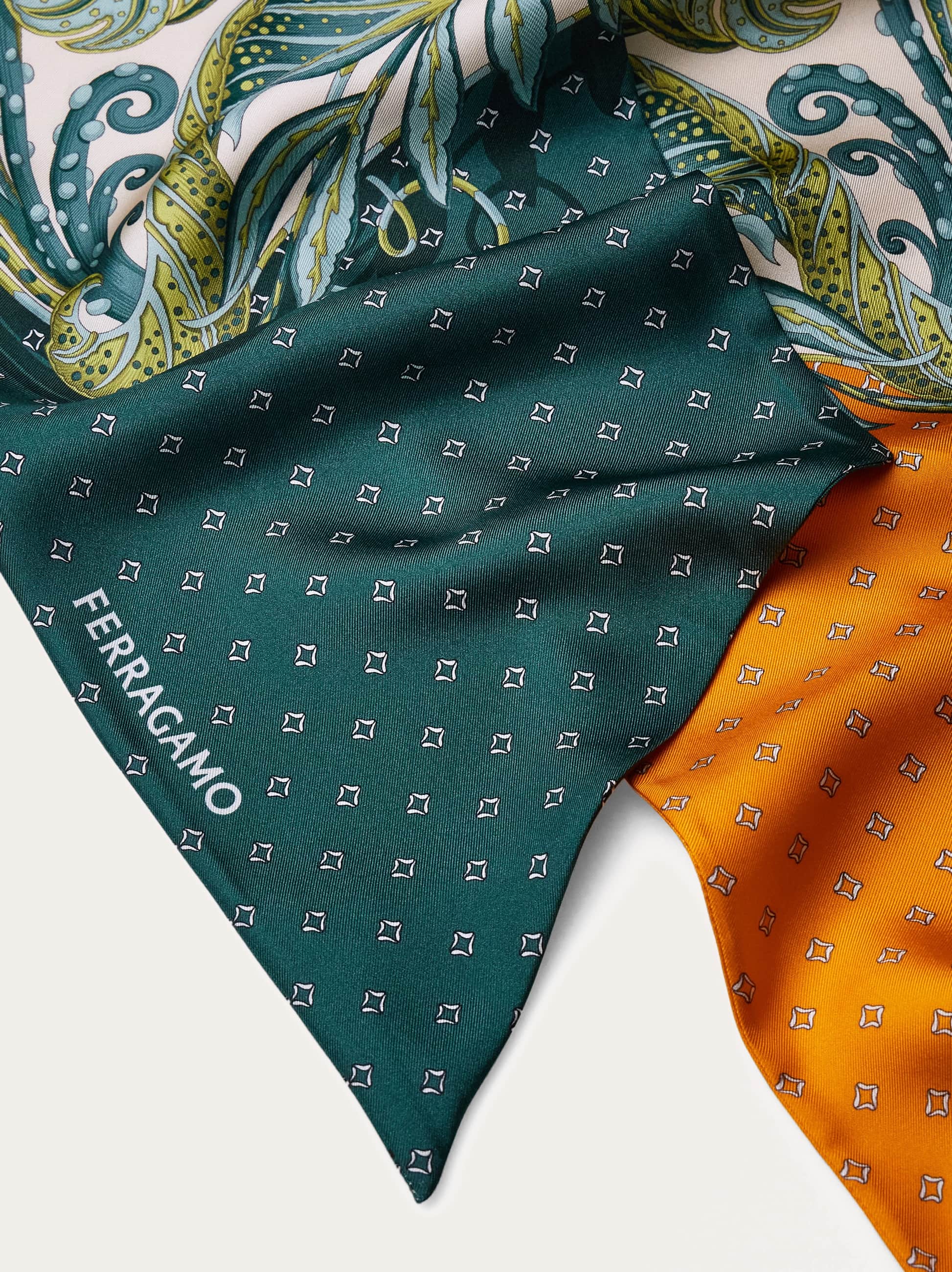 Ferragamo Leaf And Leopard Print Silk Scarf In Multi