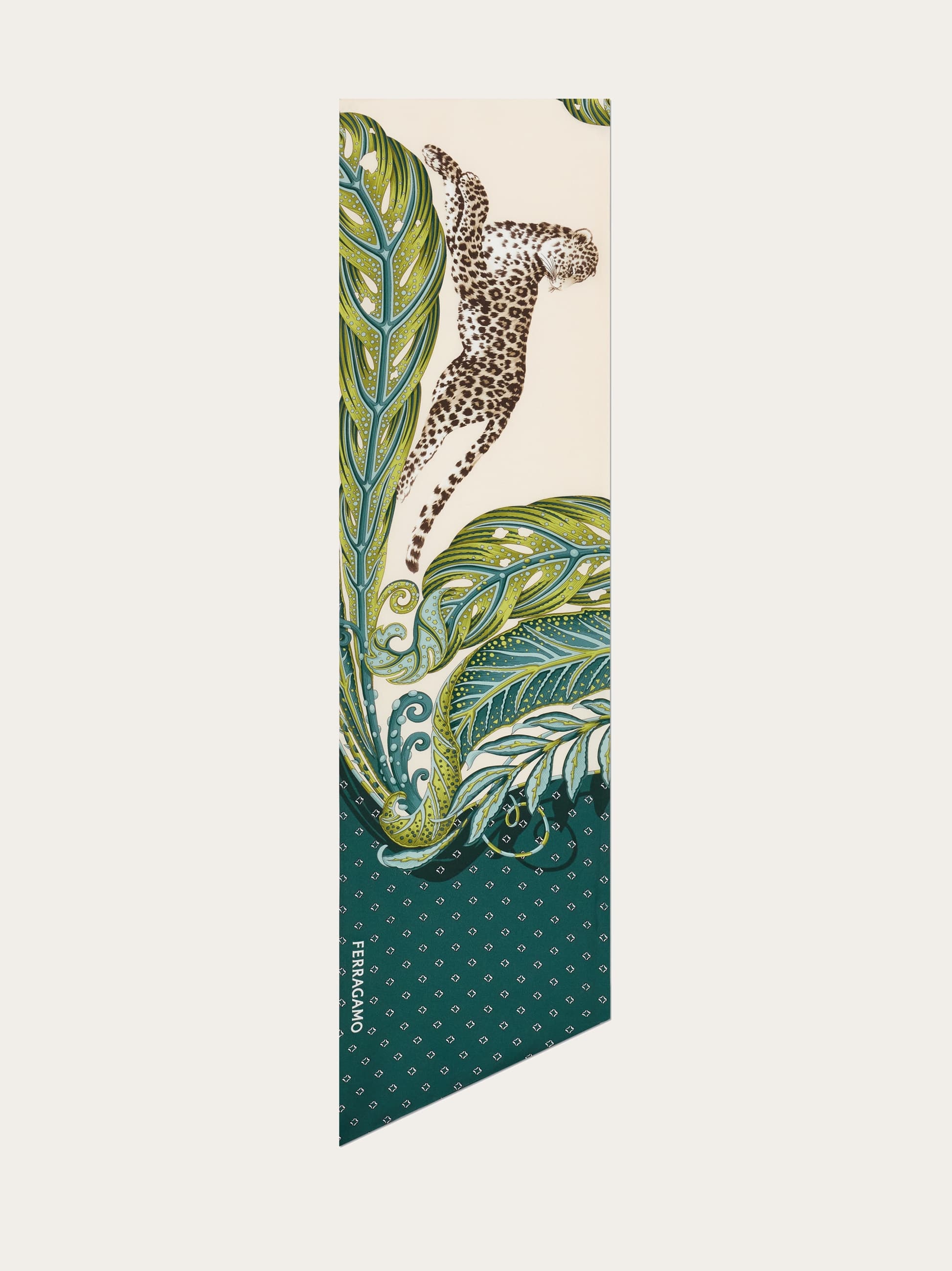 Ferragamo Leaf And Leopard Print Silk Scarf In Multi