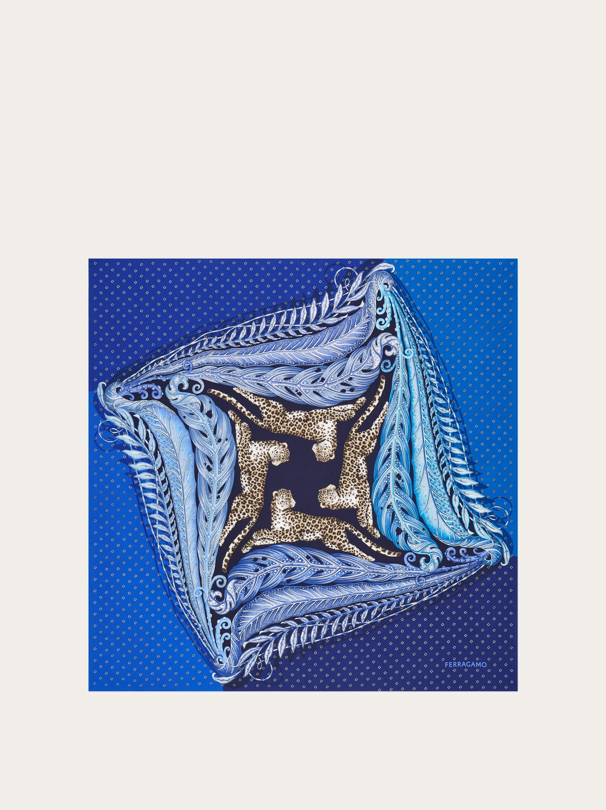 Ferragamo Donna Foulard in seta stampa Madras Blu Royal