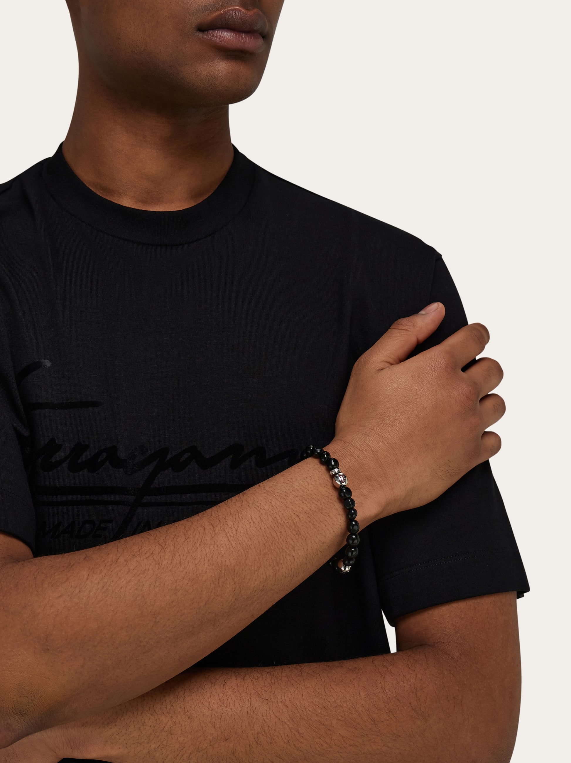  Ferragamo Herren Perlenarmband (18cm) Schwarz 