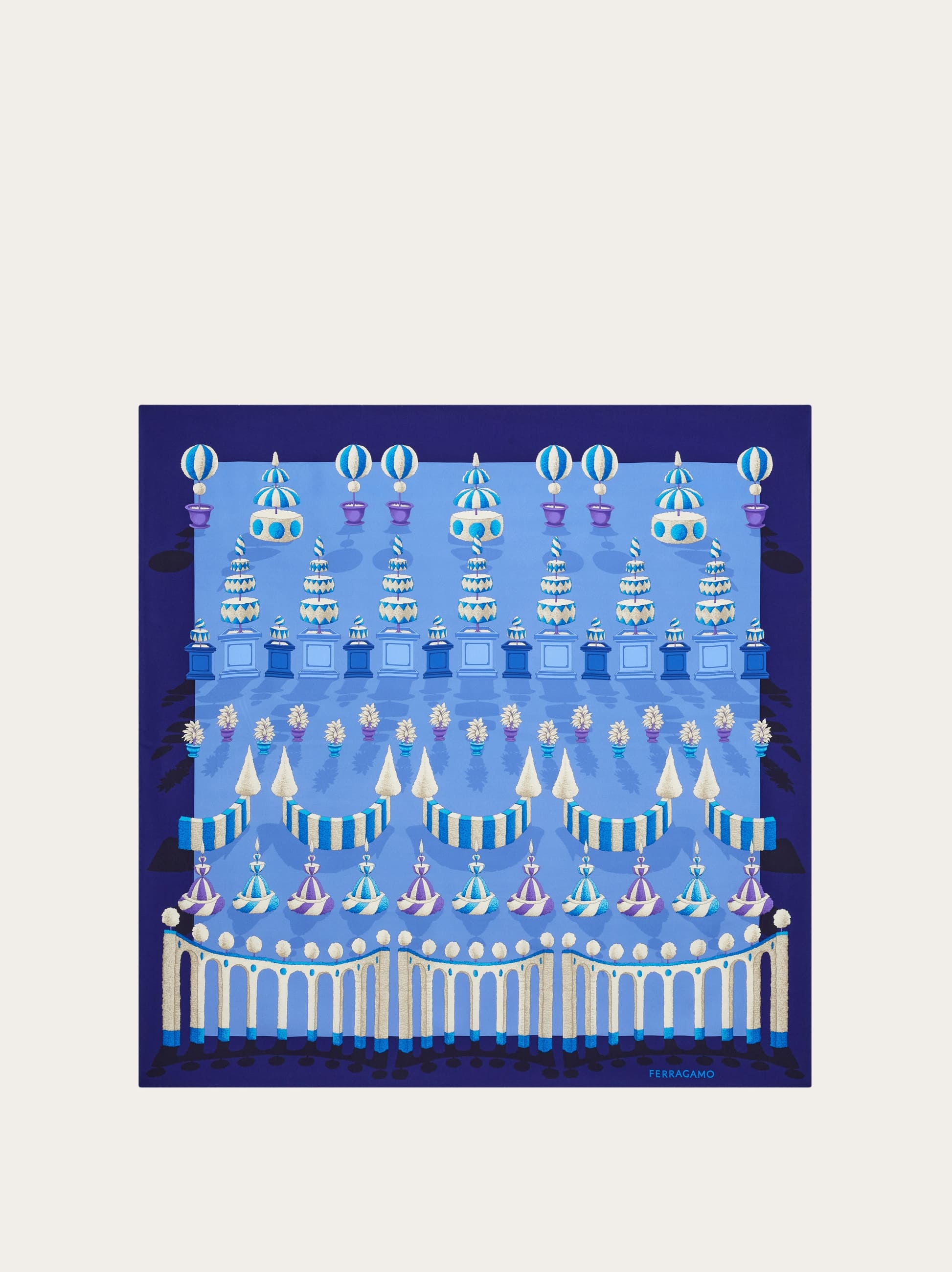 Ferragamo Donna Foulard in seta stampa Giardino Blu Cielo