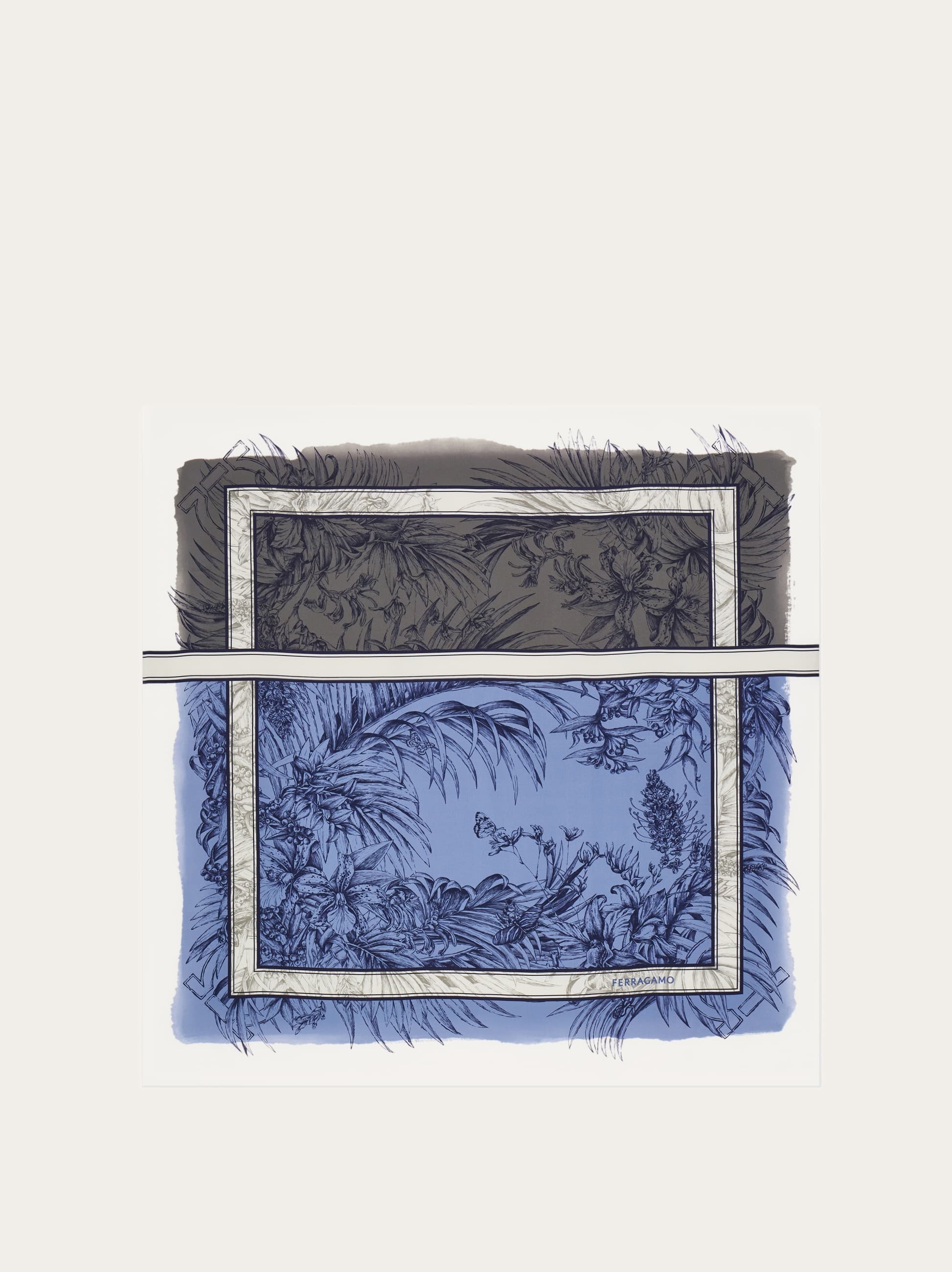 Ferragamo Donna Foulard in seta stampa Gravure Denim/marrone