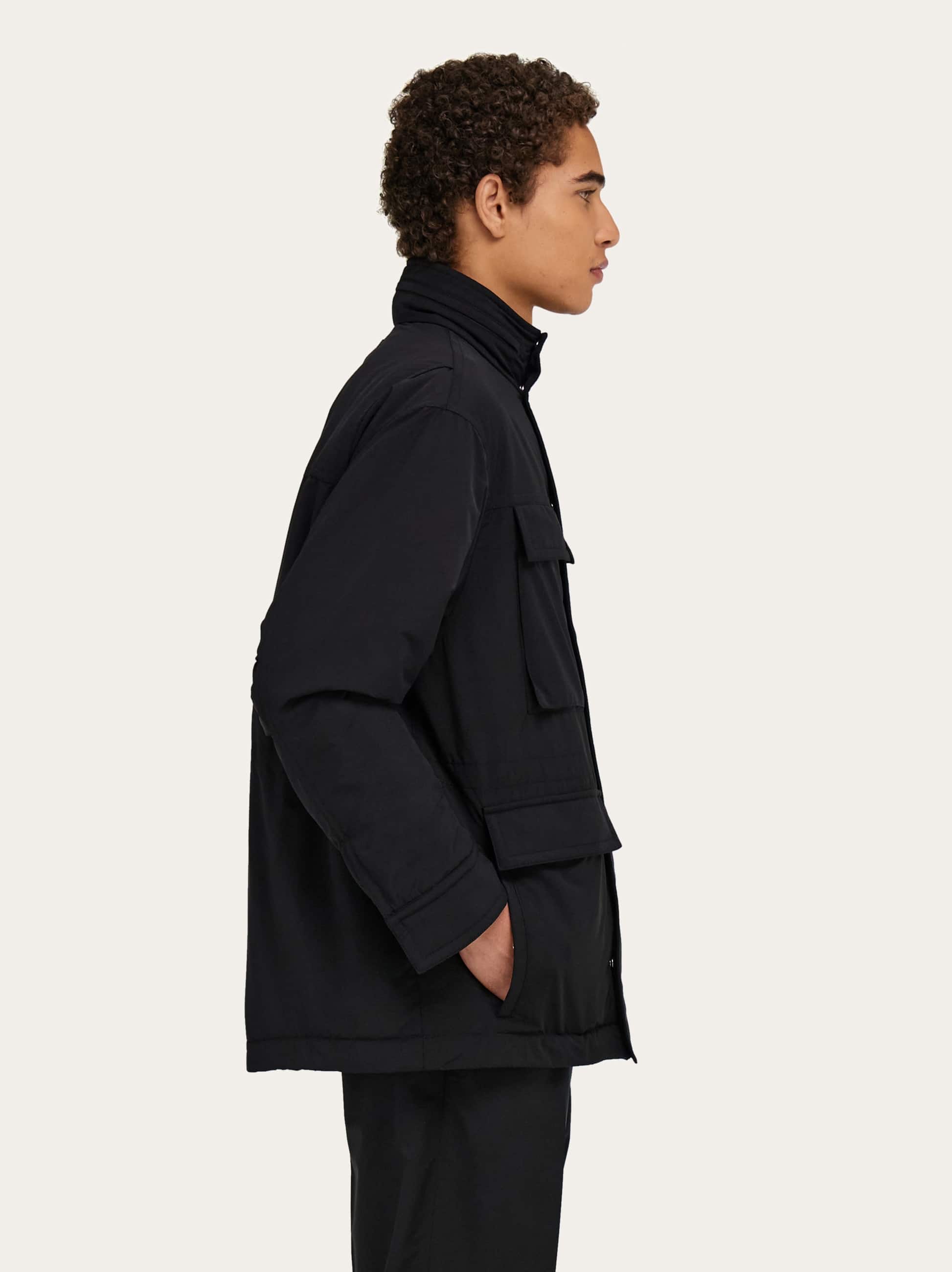  Ferragamo Herren Caban-jacke Aus Funktionsfaille Schwarz 