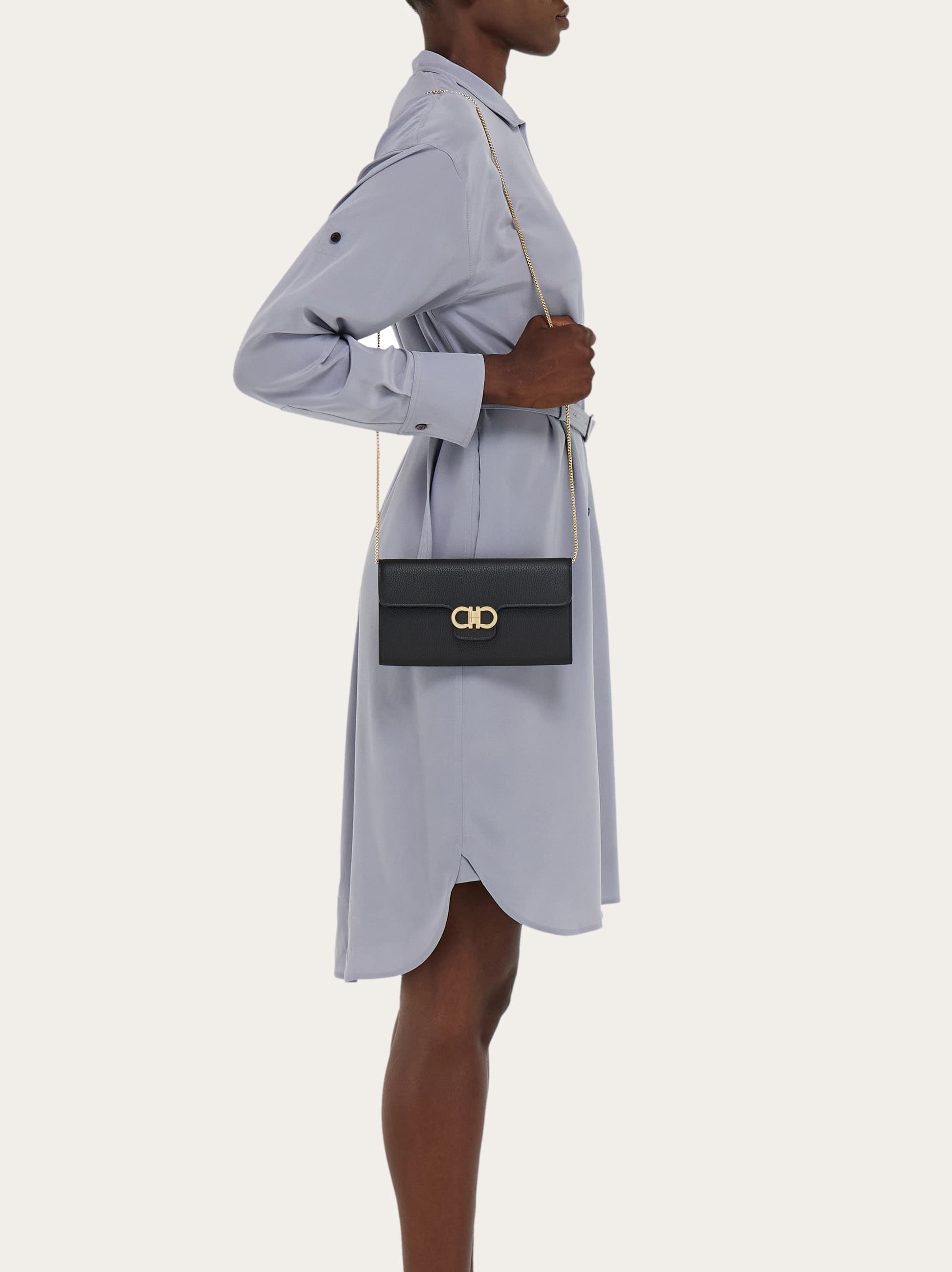 Ferragamo Gancini Wallet With Shoulder Strap In Blue