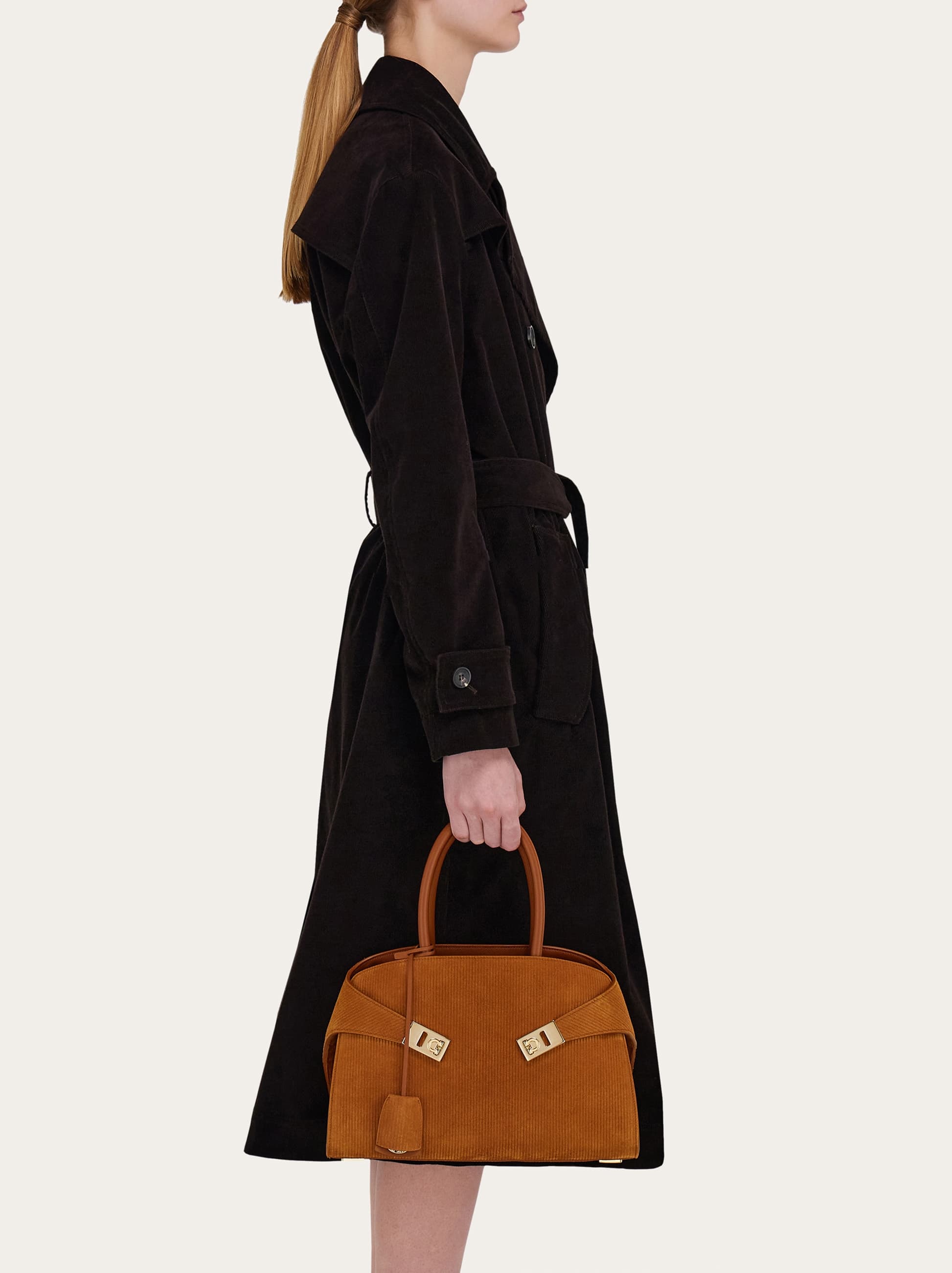 Ferragamo Hug S Beige Handbag With Logo And Gancini Buckle In Leather Woman In Brown