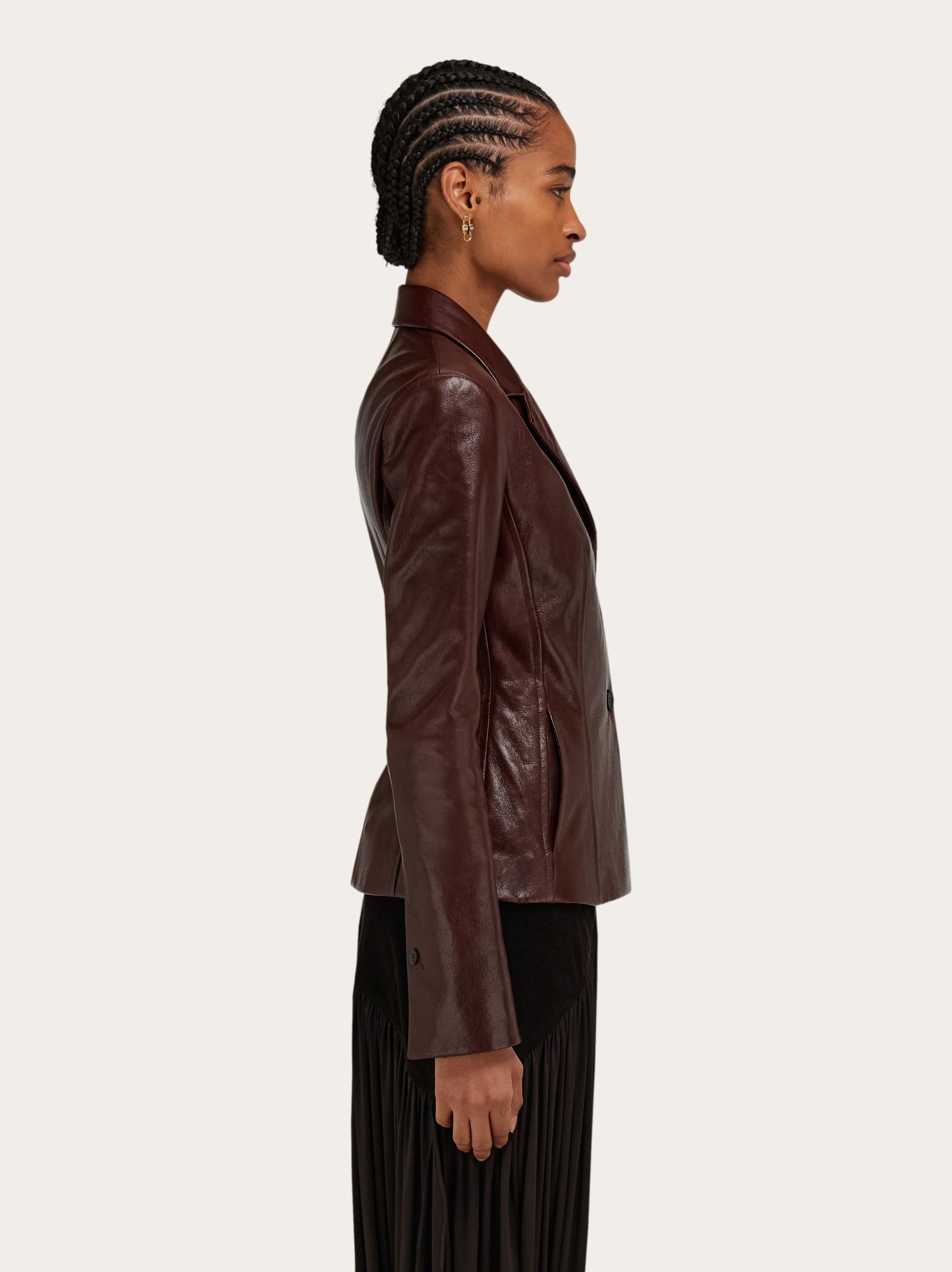  Ferragamo Women Leather Jacket Brown 