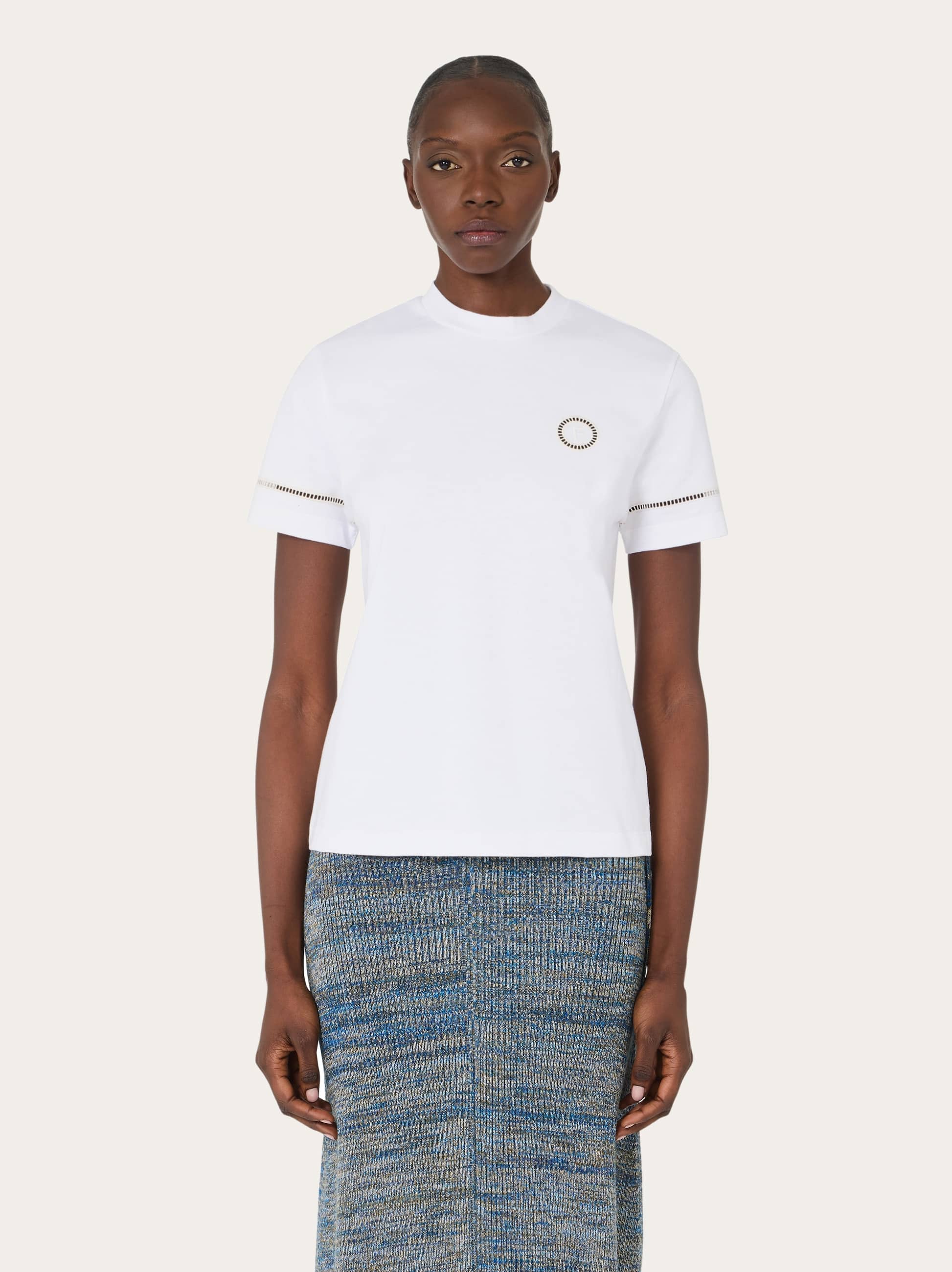Ferragamo Ajour Sticker Short-sleeves T-shirt In White