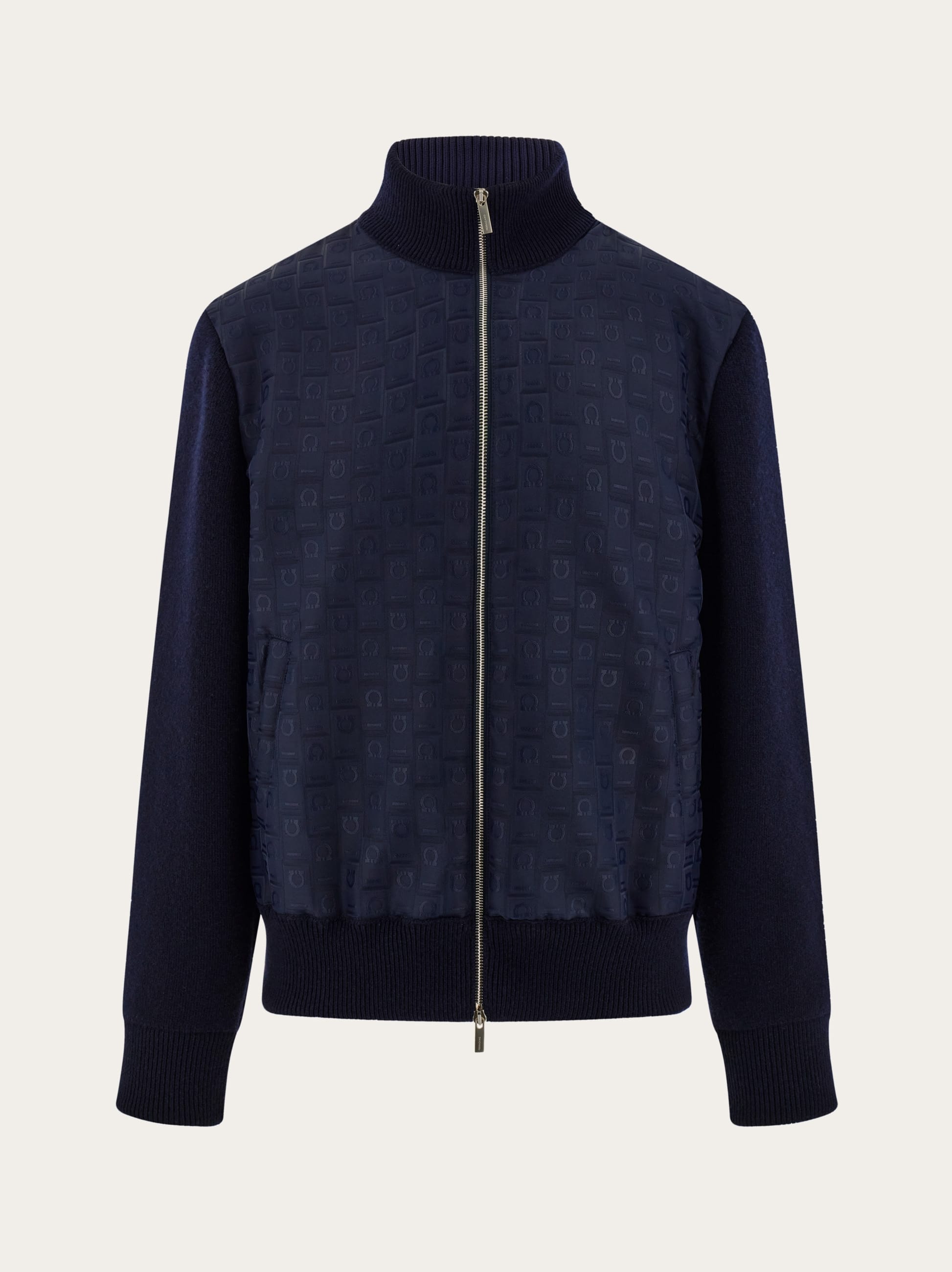 Ferragamo Knitted Bomber Jacket In Blue