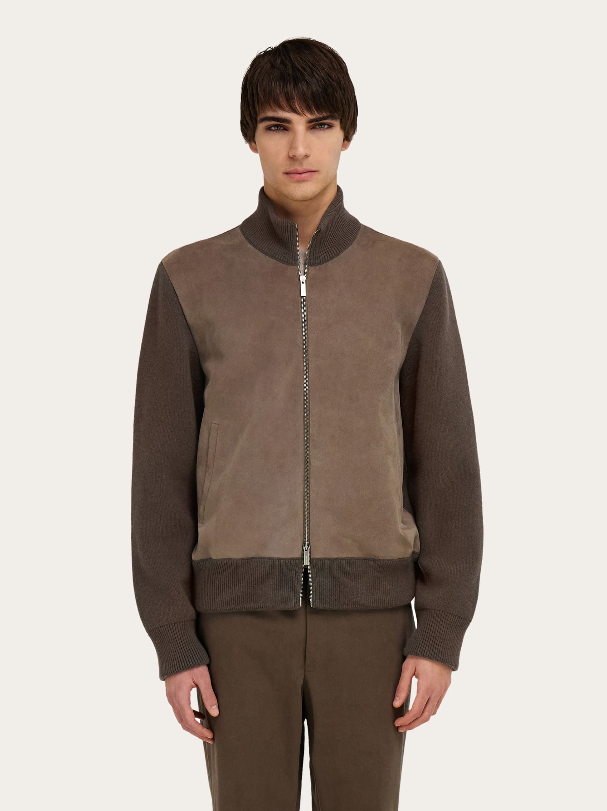 Ferragamo Uomo Bomber in pelle Grigio