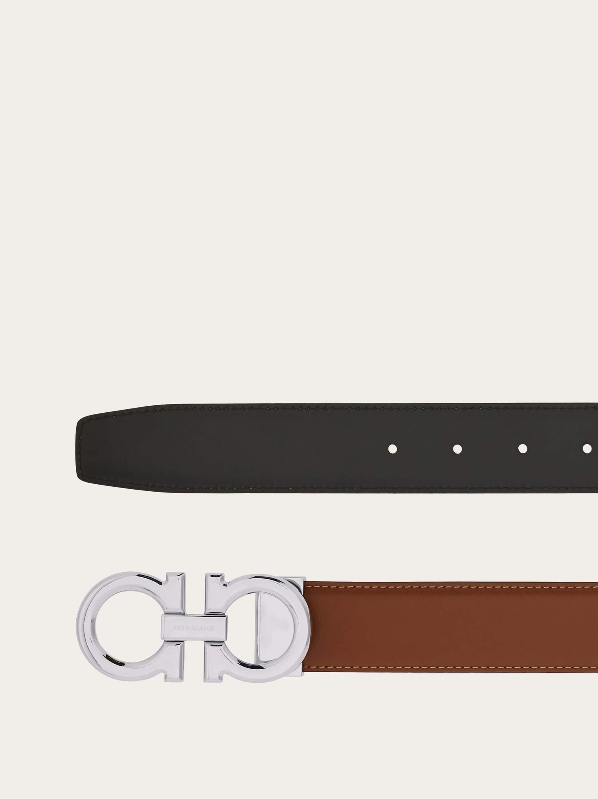 Ferragamo Reversible And Adjustable Gancini Belt In Brown