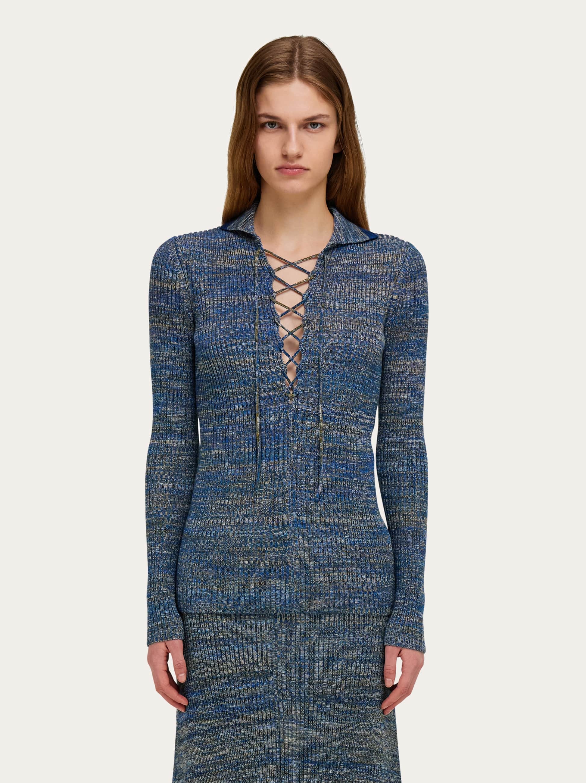 FERRAGAMO KNITTED TOP WITH LACE DETAIL
