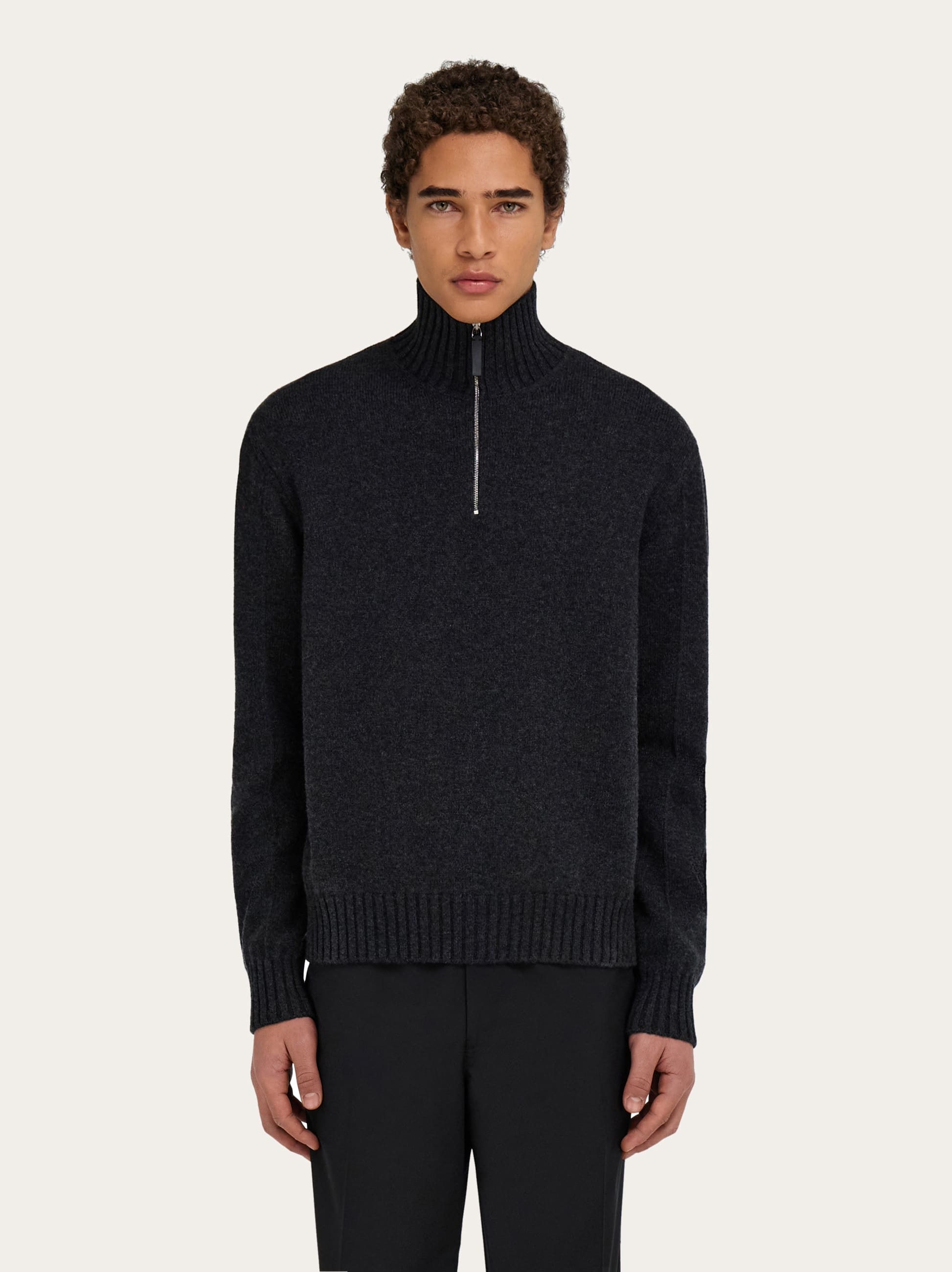  Ferragamo Men High Neck Cashmere Pullover Grey 
