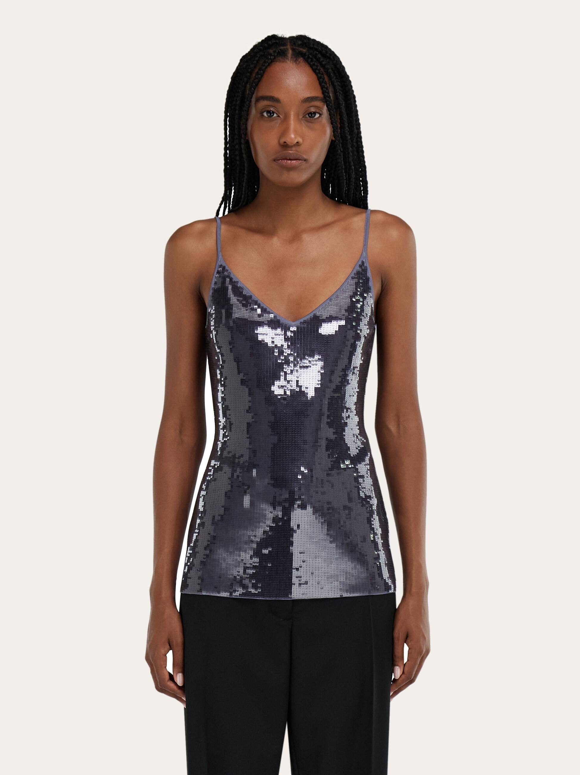  Ferragamo Damen Top Mit Pailletten Blau 