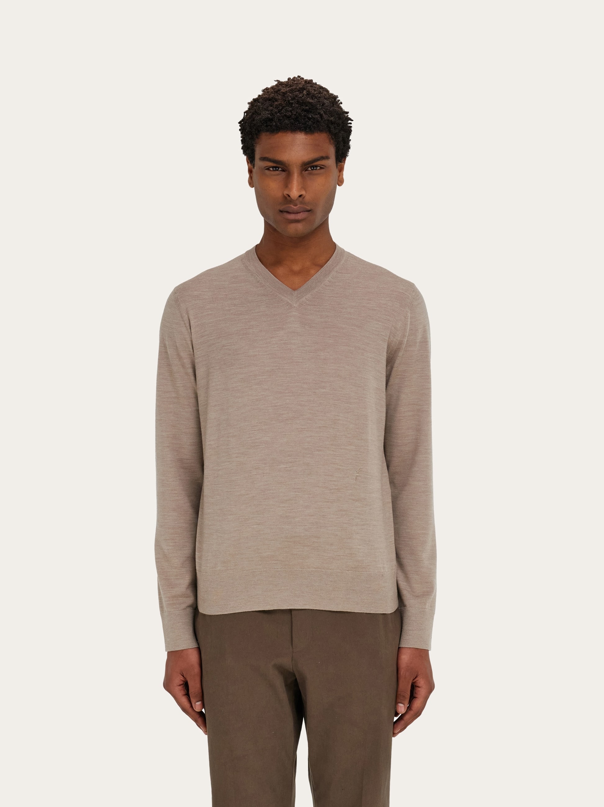  Ferragamo Herren Pullover Mit V-ausschnitt Beige 