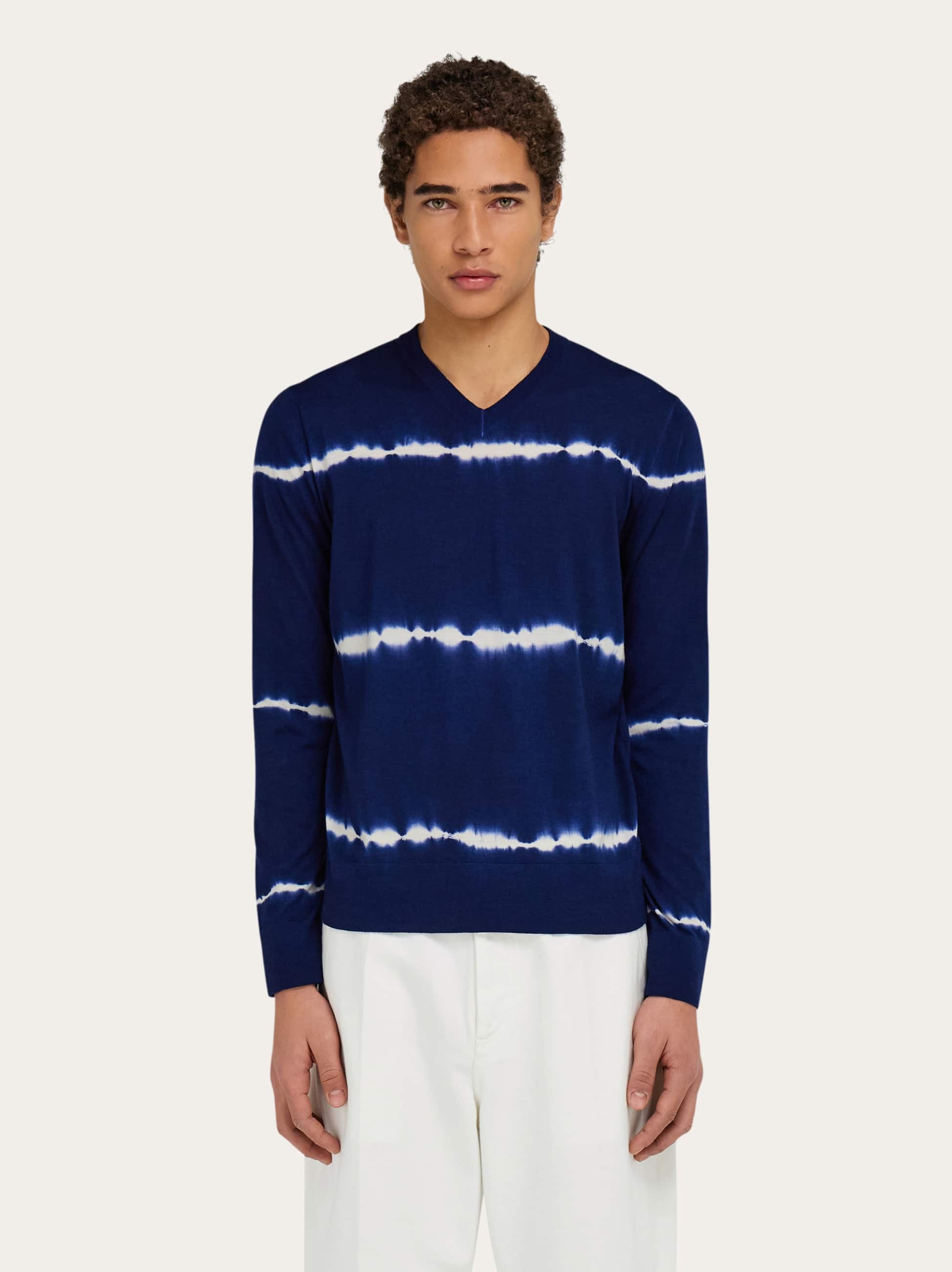Ferragamo Tie Dye Wool V-neck Pullover In Multi