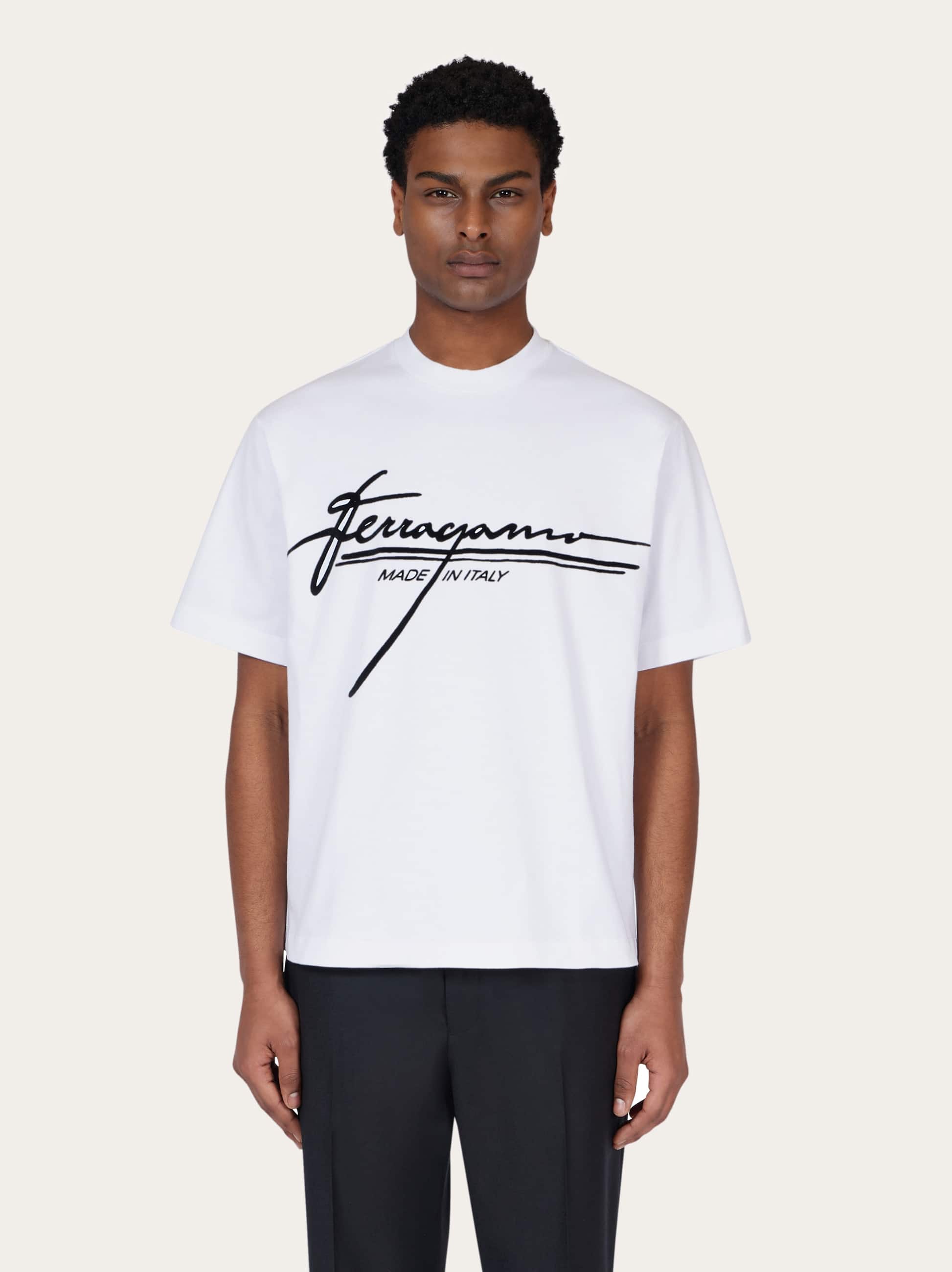 Ferragamo Signature Velvet Logo T-shirt In White