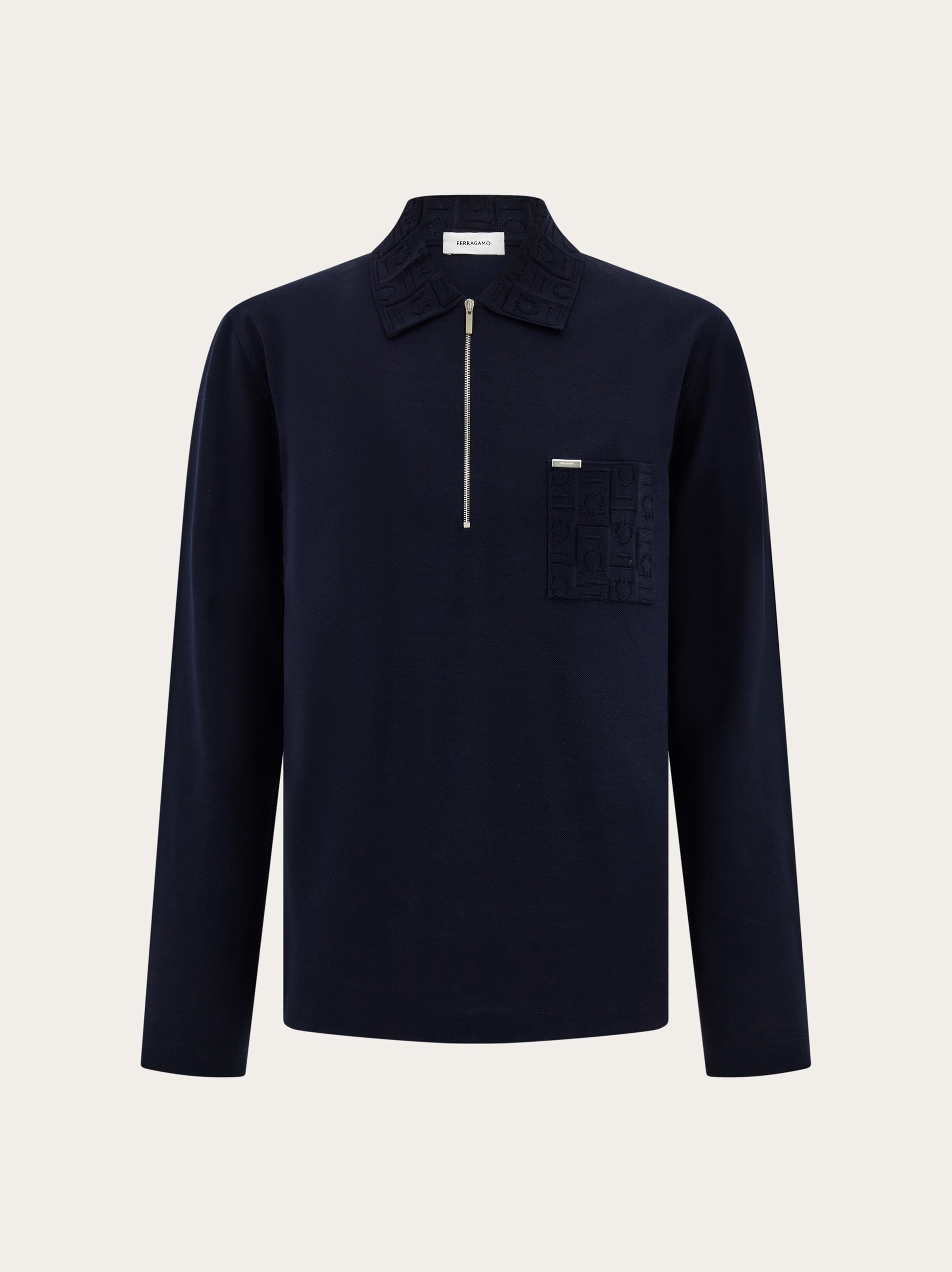Ferragamo Zip Long-sleeved Polo Shirt In Blue