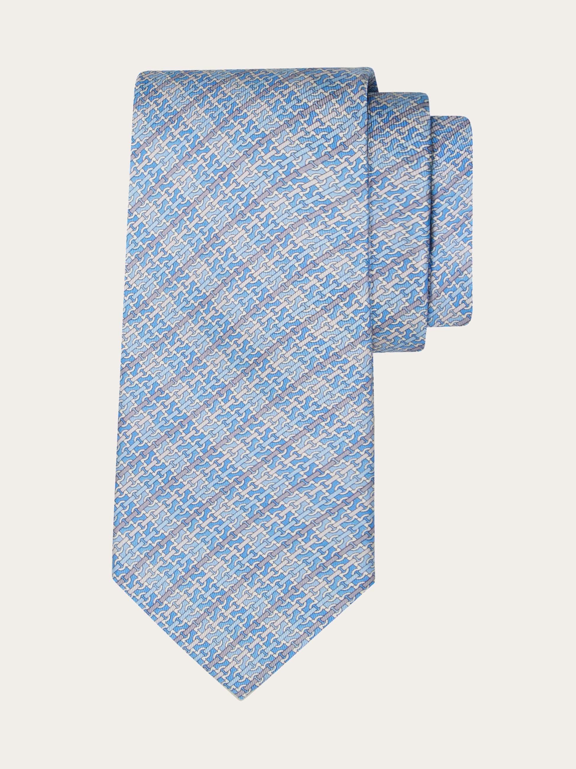 Ferragamo Uomo Cravatta in seta stampa Gancini chain Blu