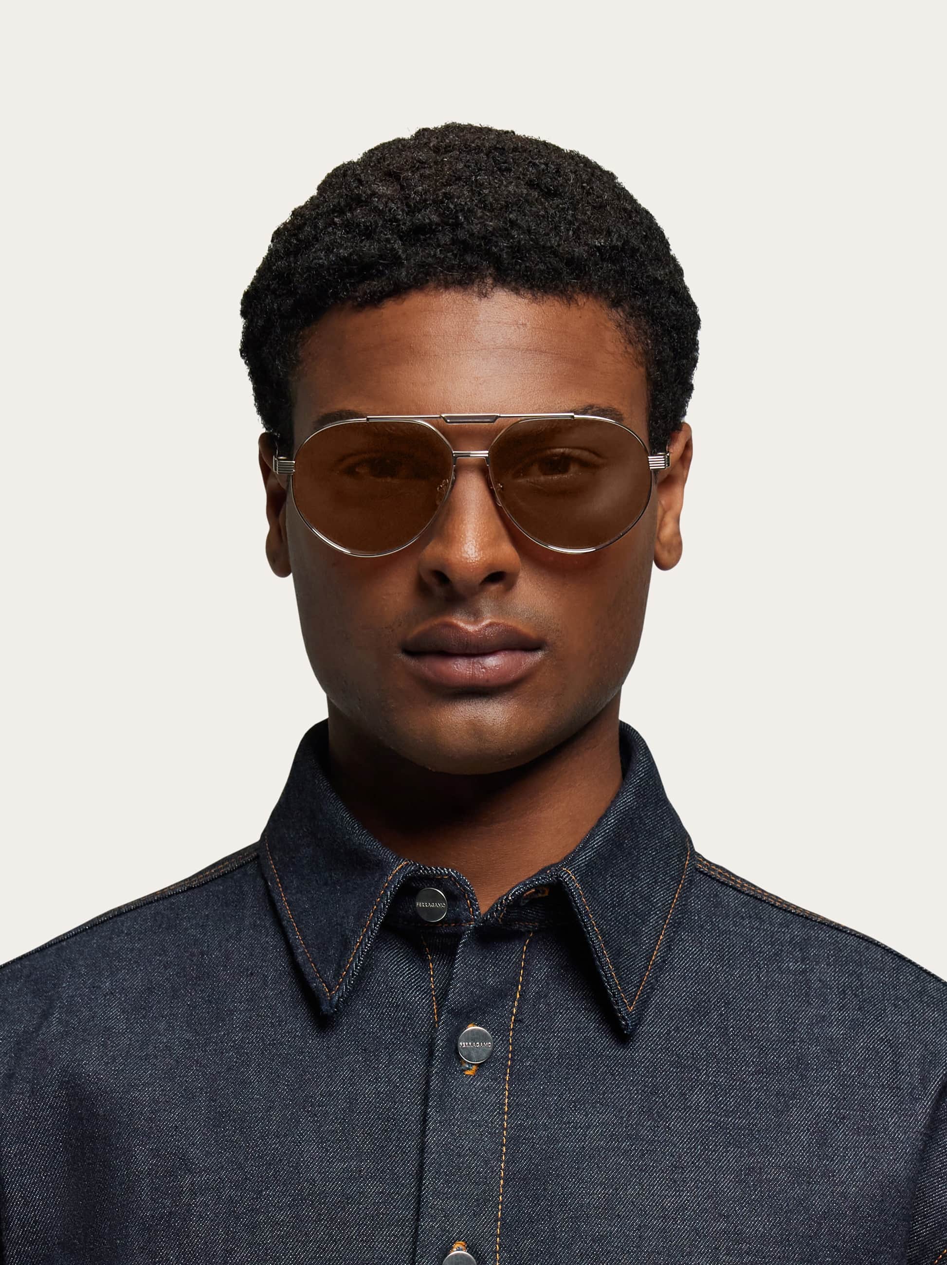  Ferragamo Herren Pilot-sonnenbrillen Gold 