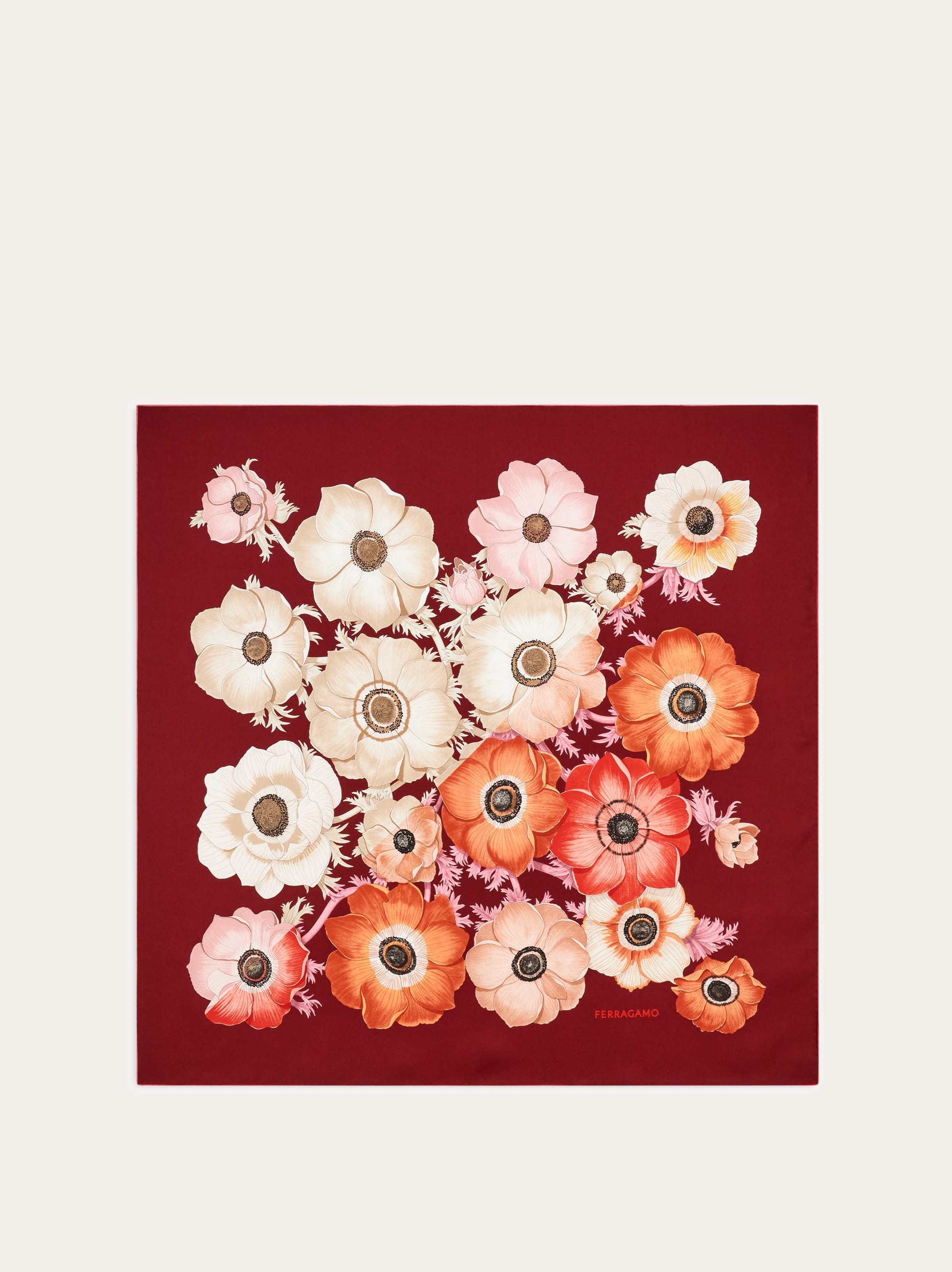 Ferragamo Donna Foulard in seta stampa Anemone Rosso