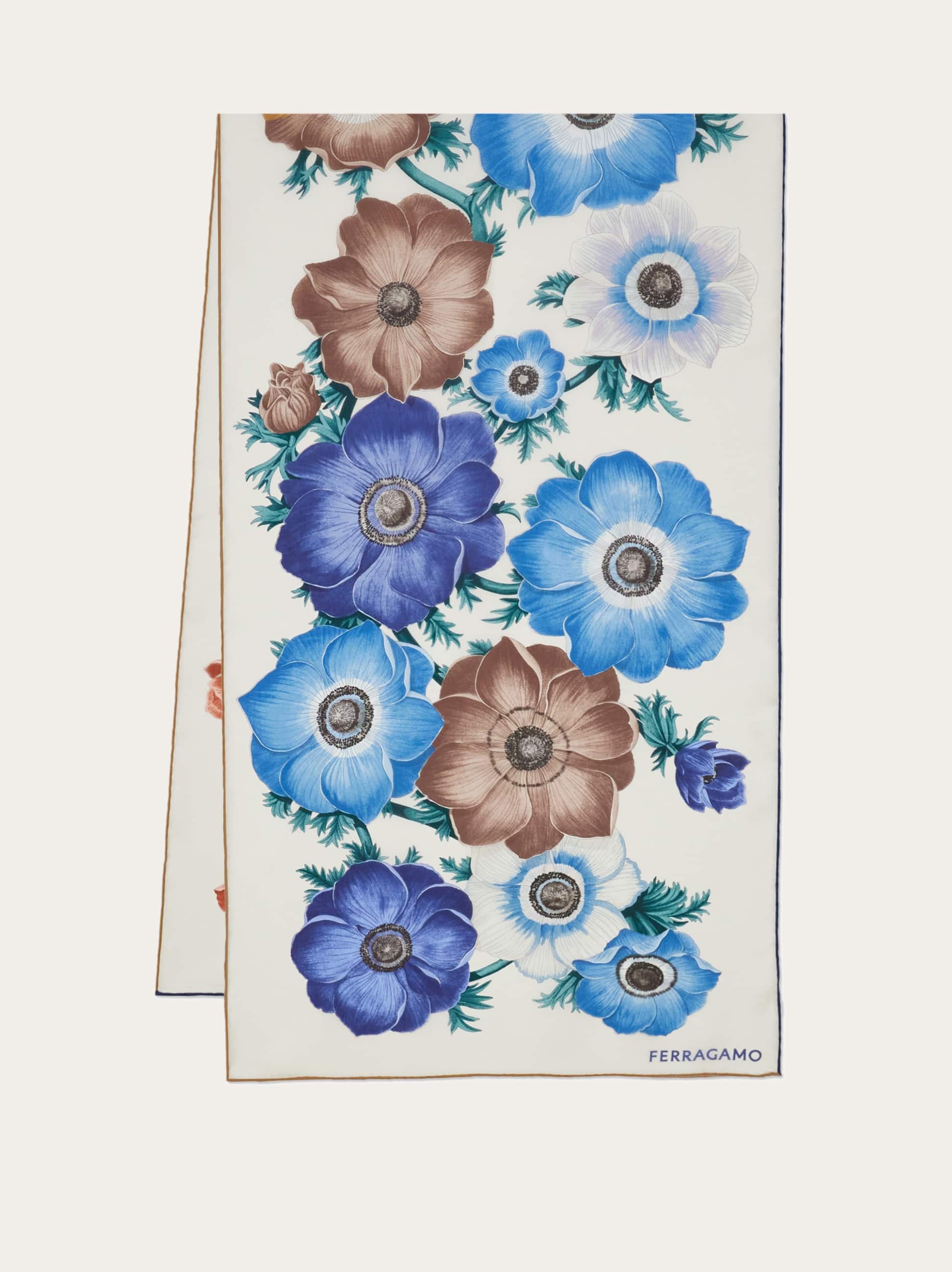 Ferragamo Anemone-print Silk Scarf In White