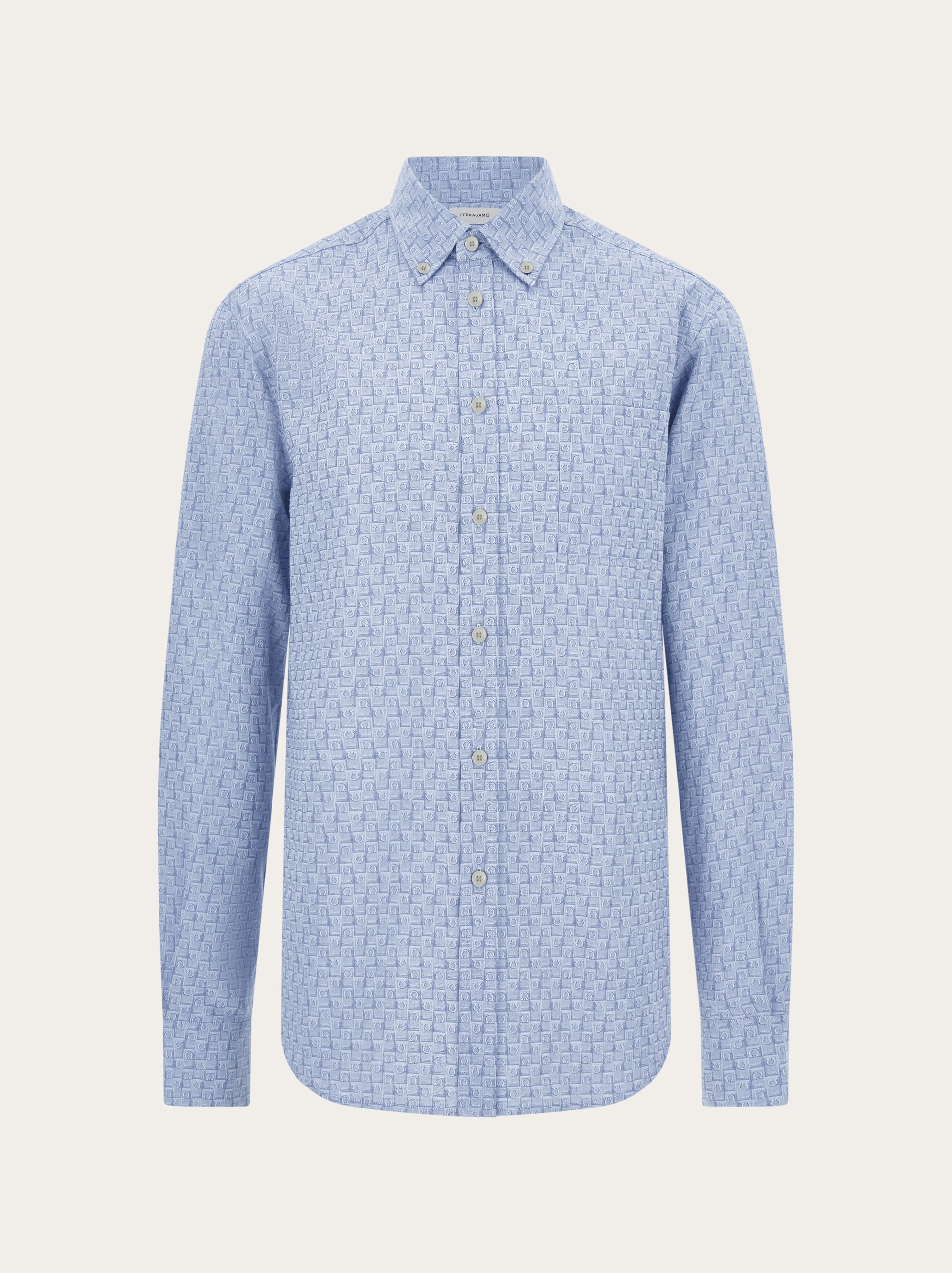 Ferragamo Logo Monogram Button-up Shirt In Blue