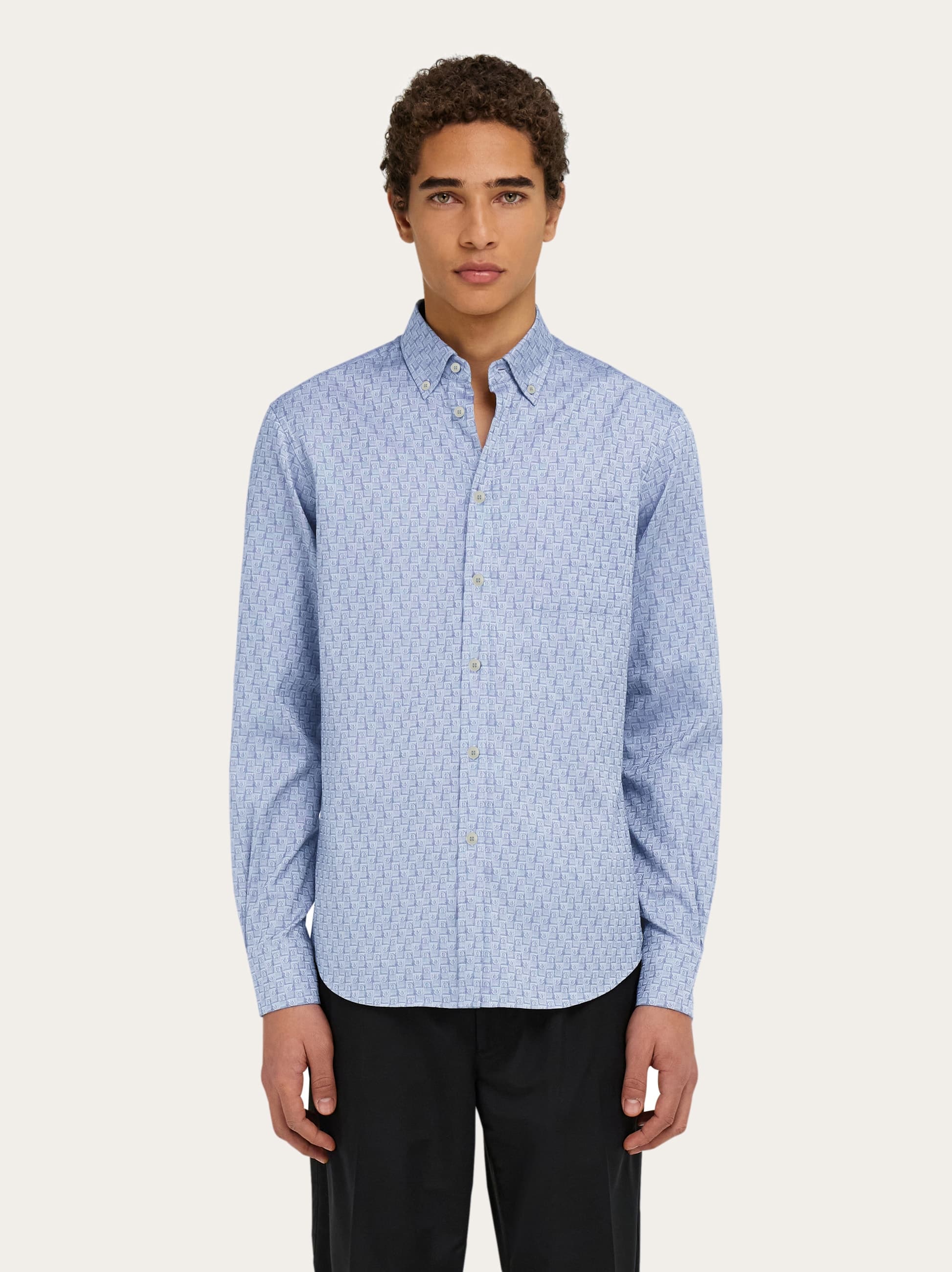 Ferragamo Logo Monogram Button-up Shirt In Blue