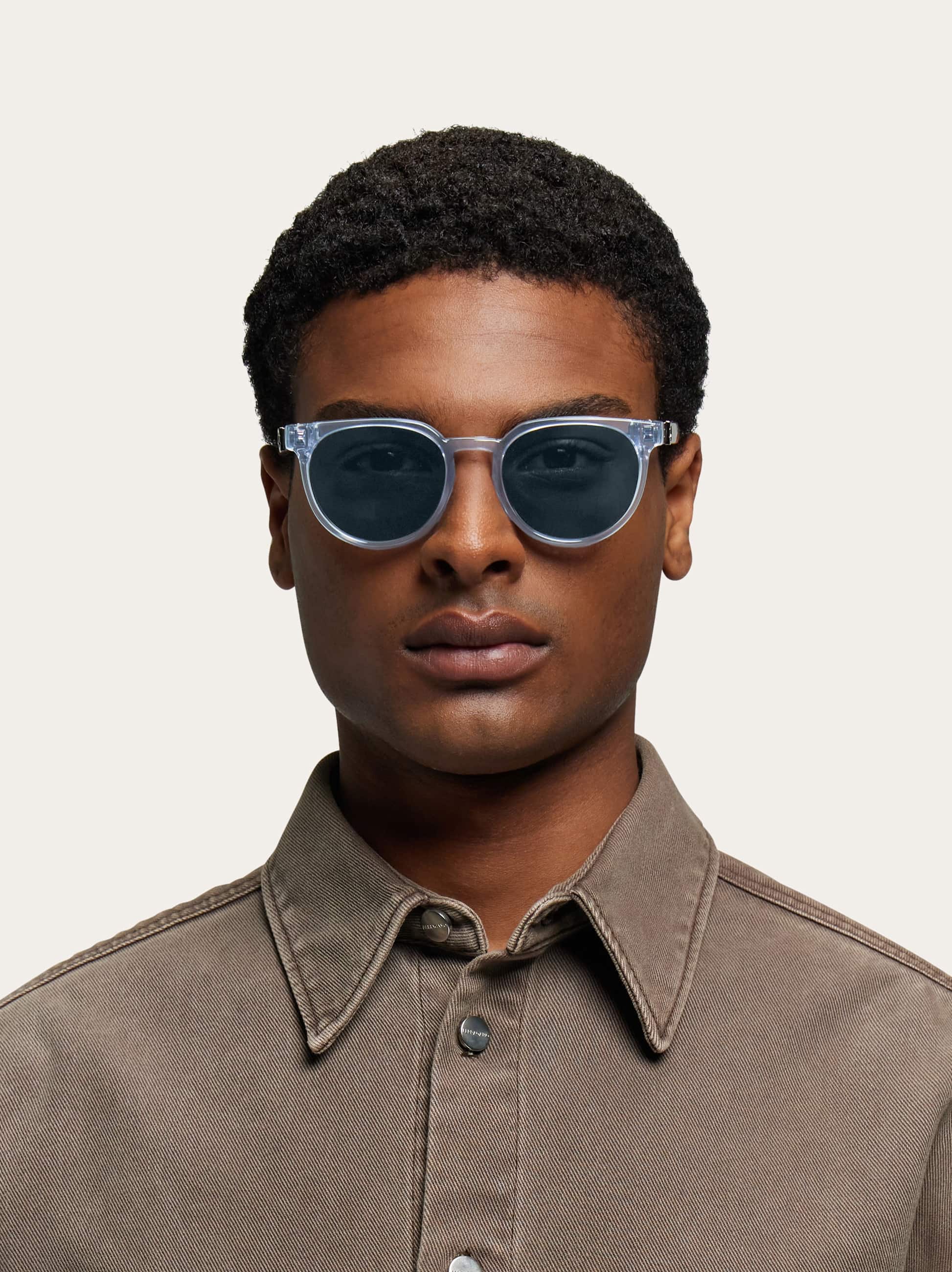  Ferragamo Men Round Frame Sunglasses Grey 