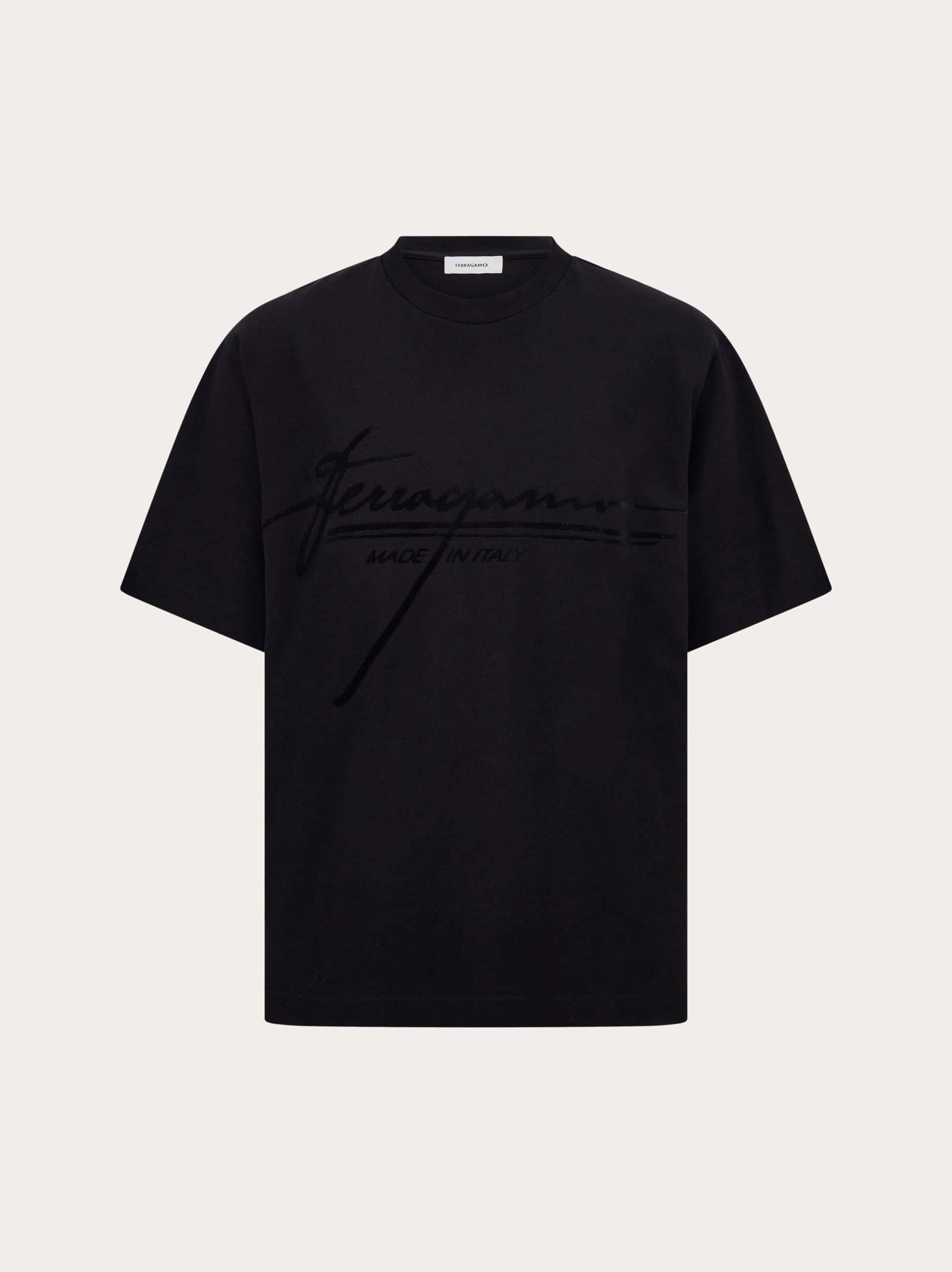 Ferragamo Signature Velvet Logo T-shirt In Black